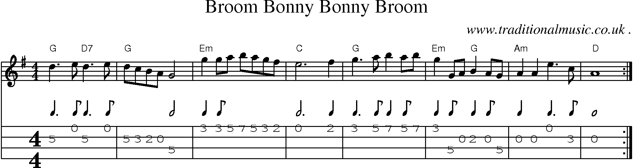 Sheet-Music and Mandolin Tabs for Broom Bonny Bonny Broom