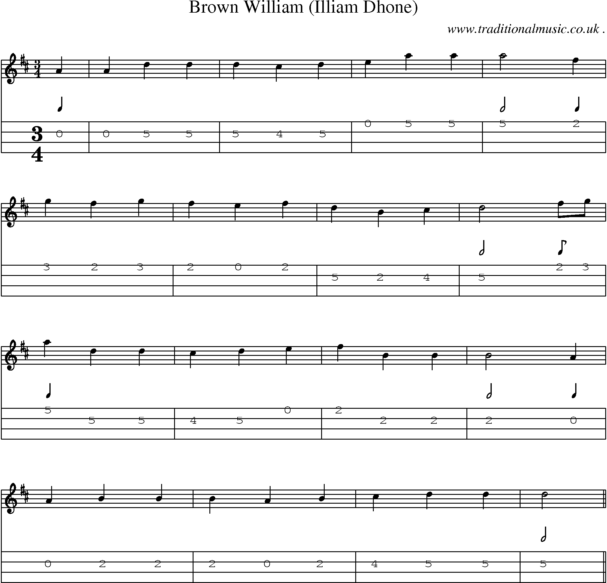 Sheet-Music and Mandolin Tabs for Brown William (illiam Dhone)