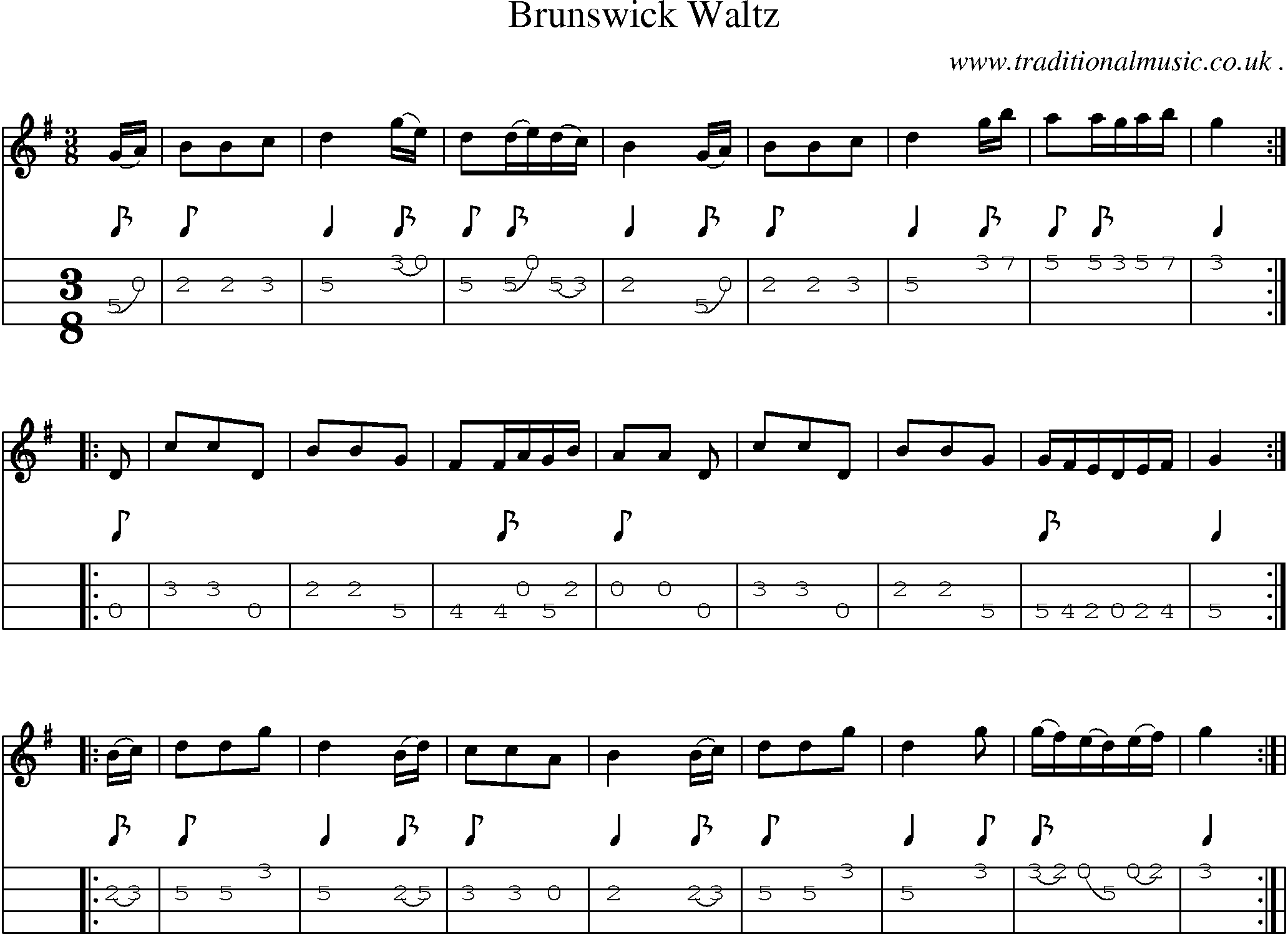 Sheet-Music and Mandolin Tabs for Brunswick Waltz