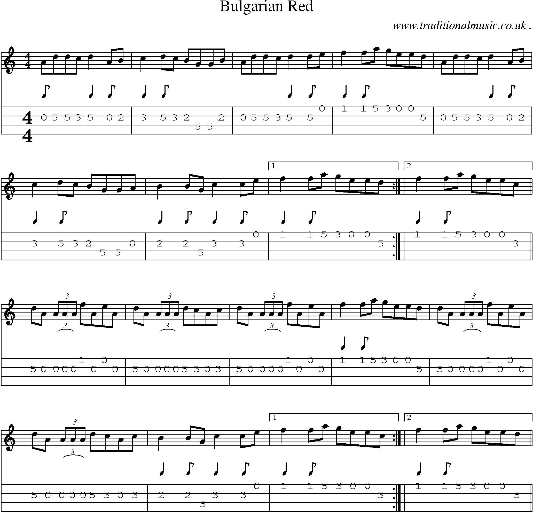 Sheet-Music and Mandolin Tabs for Bulgarian Red