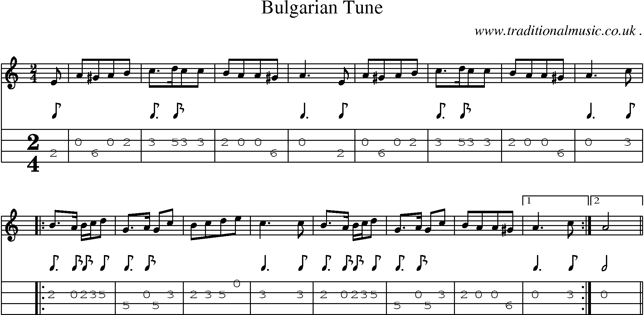 Sheet-Music and Mandolin Tabs for Bulgarian Tune