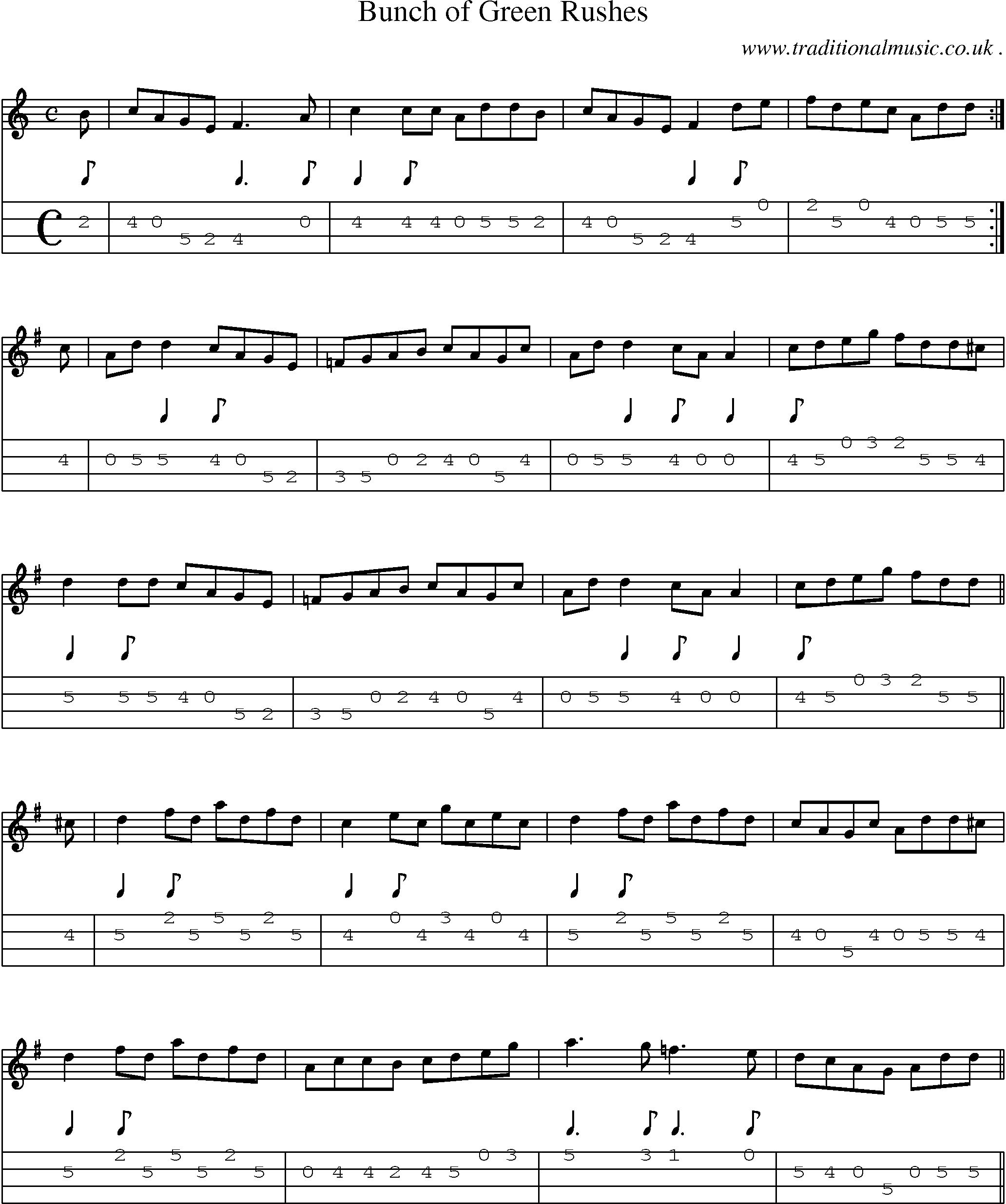 Sheet-Music and Mandolin Tabs for Bunch Of Green Rushes