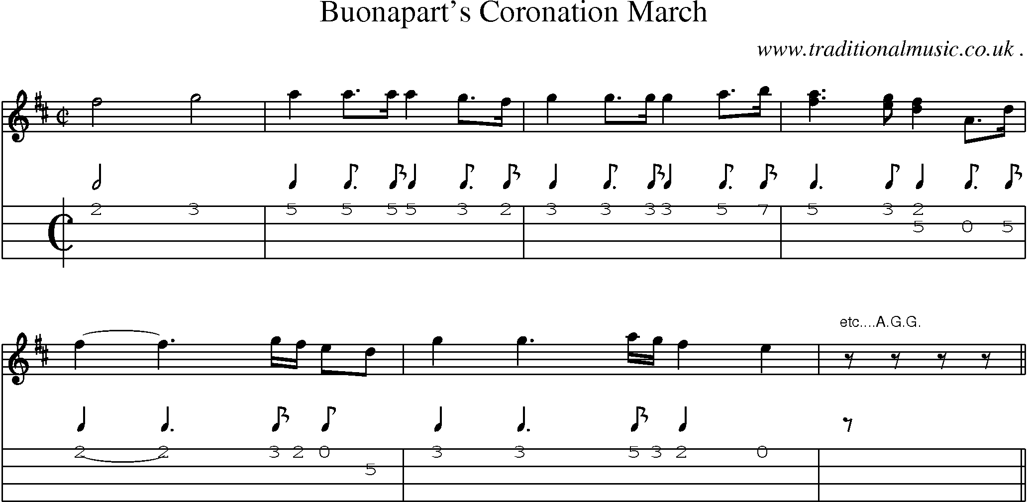 Sheet-Music and Mandolin Tabs for Buonaparts Coronation March