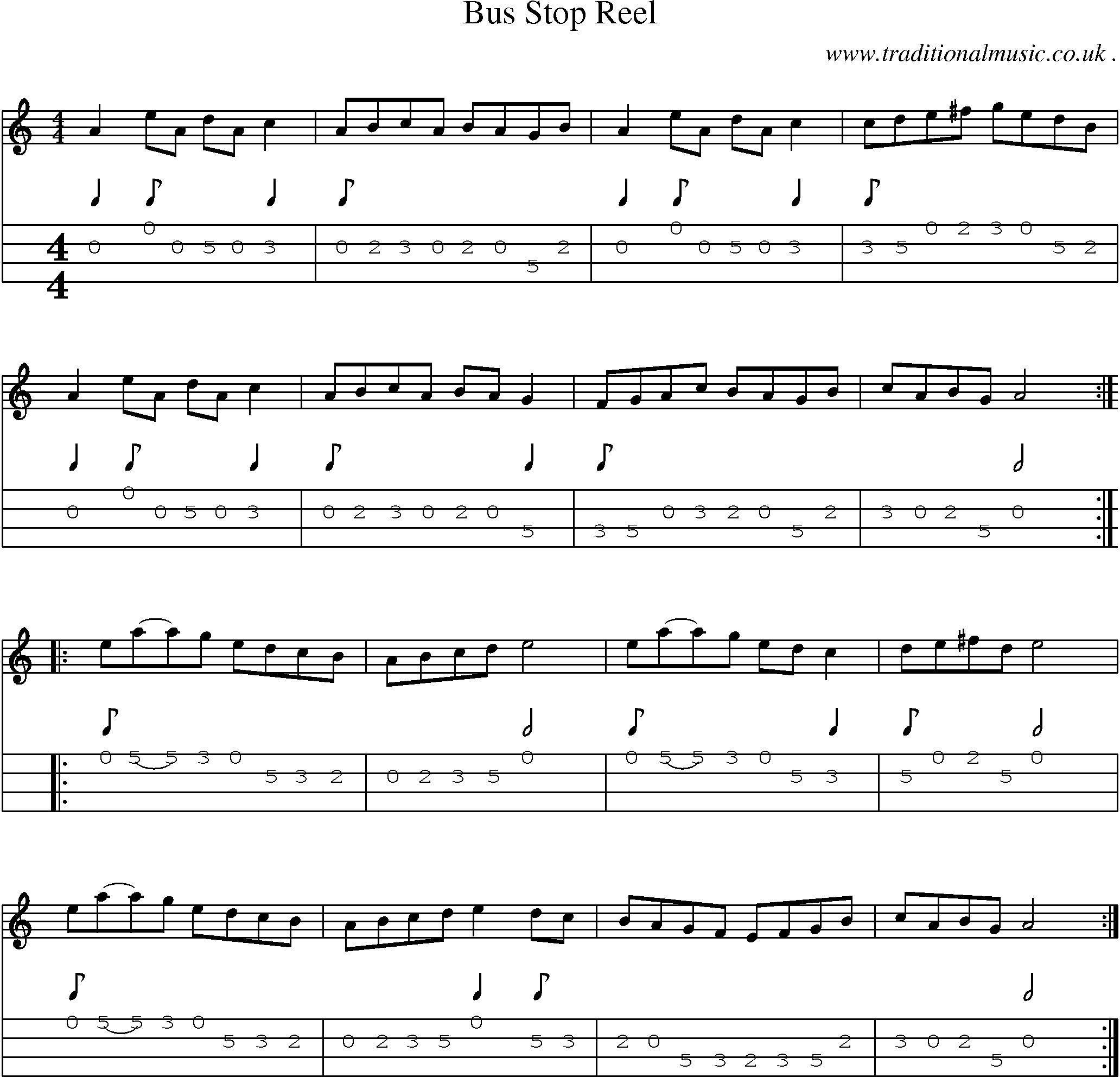 Sheet-Music and Mandolin Tabs for Bus Stop Reel