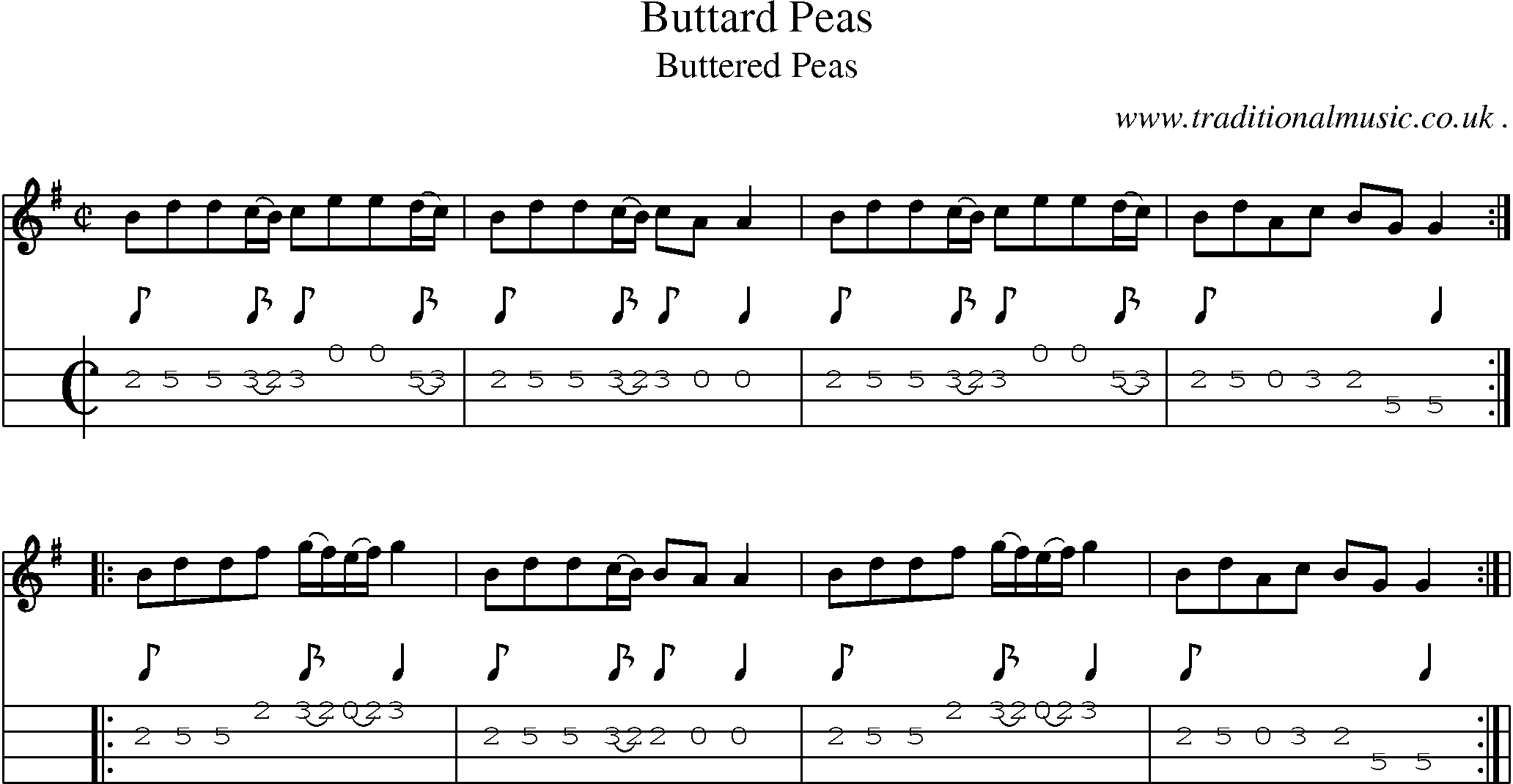 Sheet-Music and Mandolin Tabs for Buttard Peas