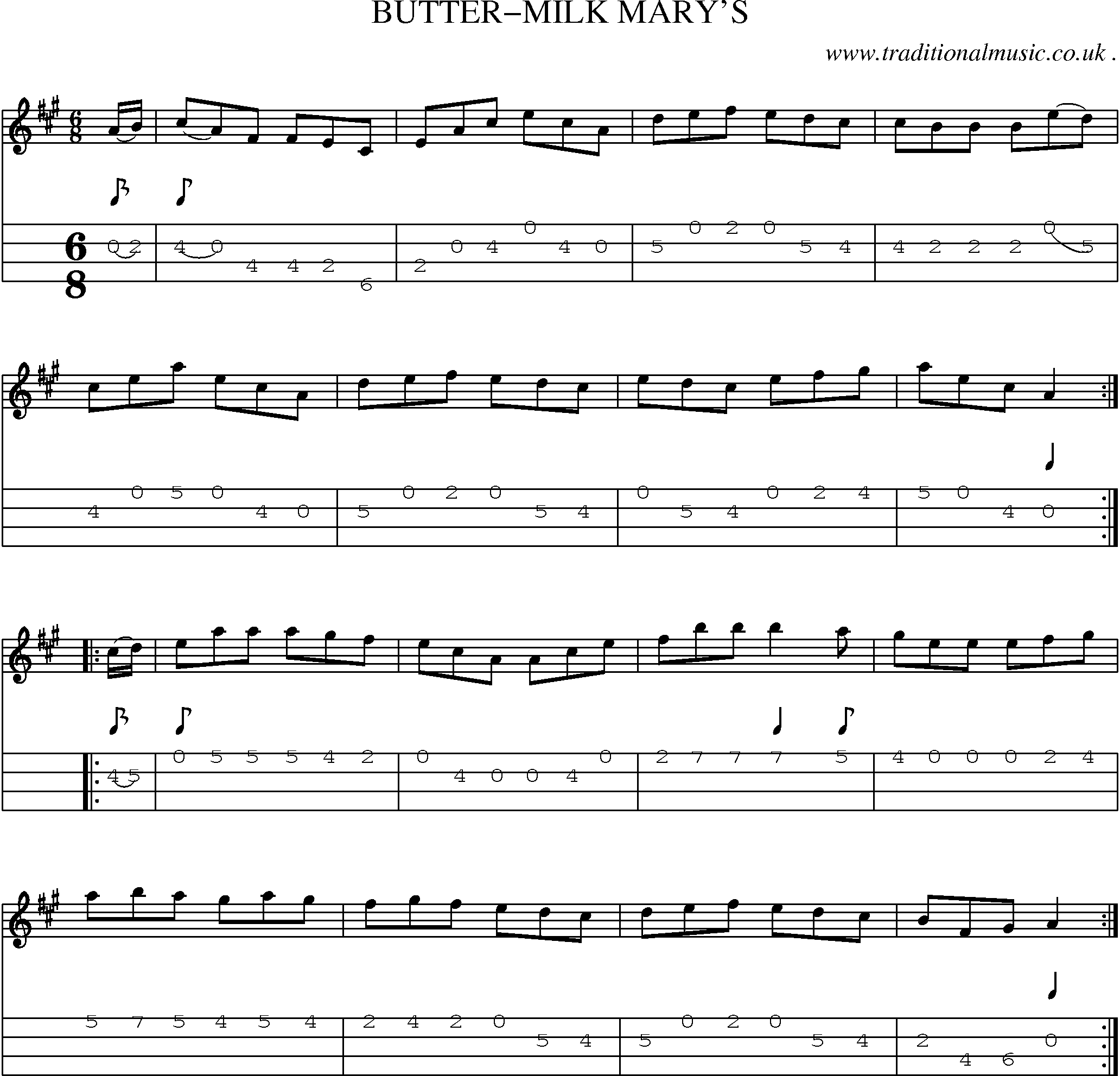 Sheet-Music and Mandolin Tabs for Butter-milk Marys