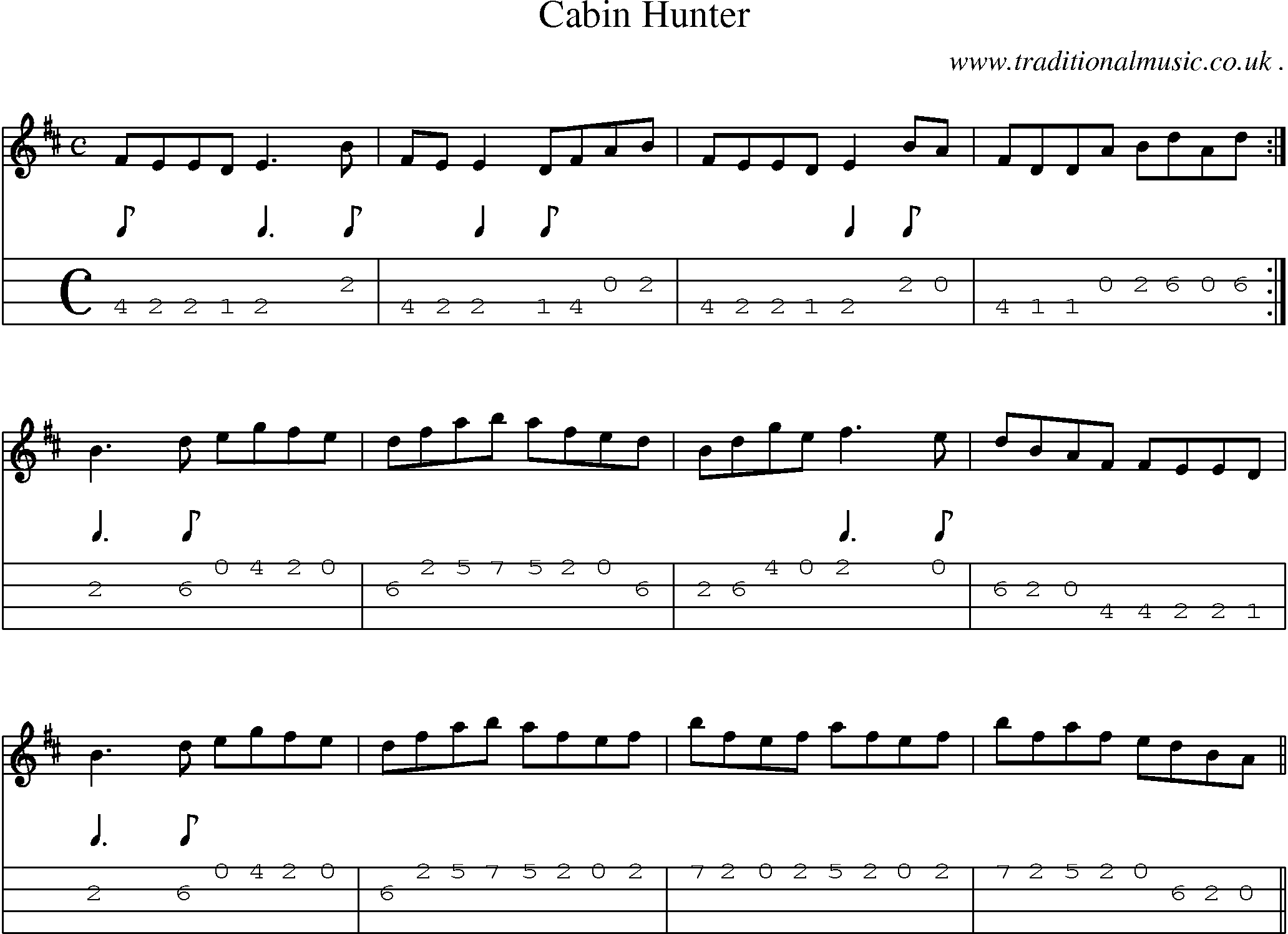 Sheet-Music and Mandolin Tabs for Cabin Hunter