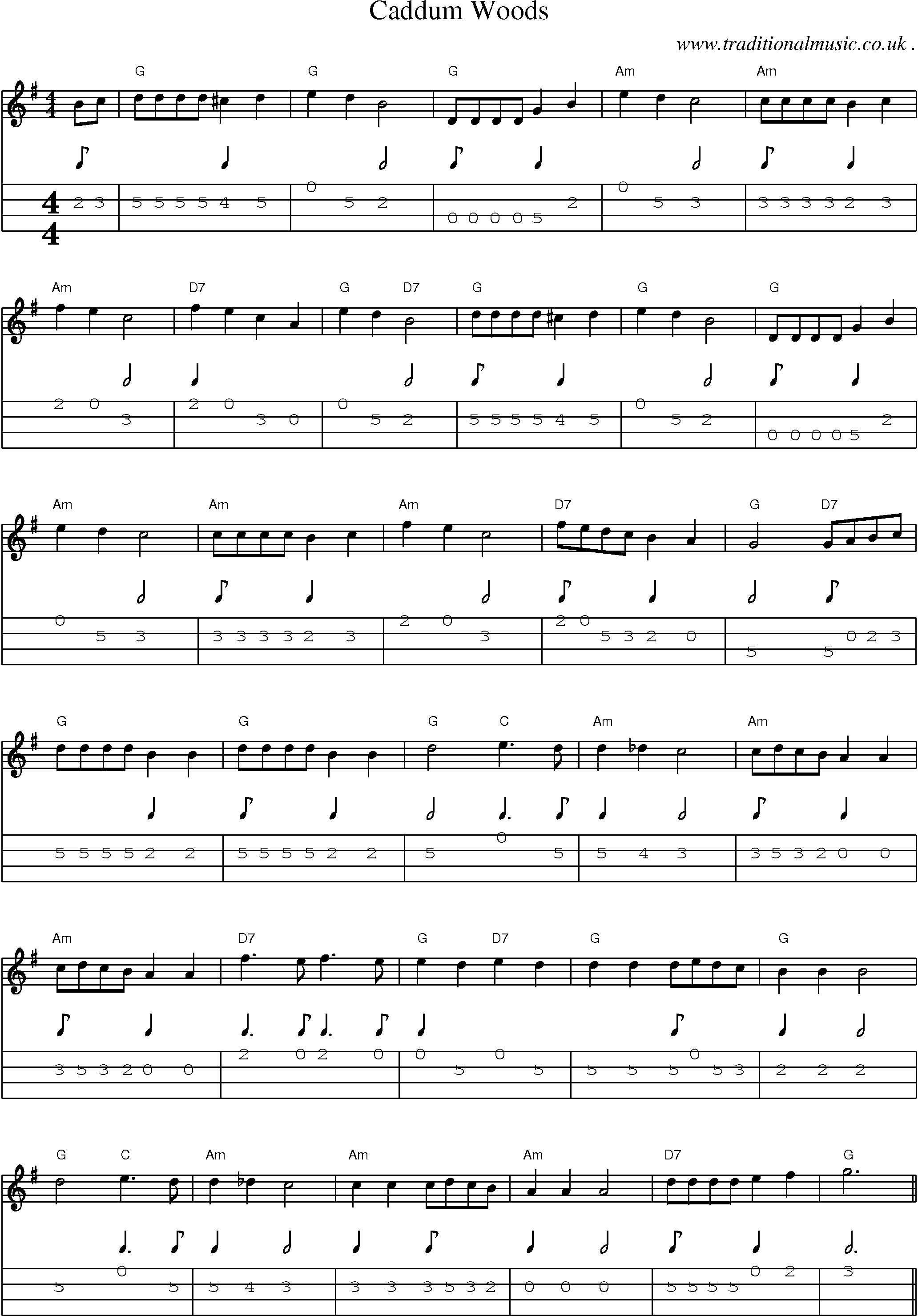 Sheet-Music and Mandolin Tabs for Caddum Woods