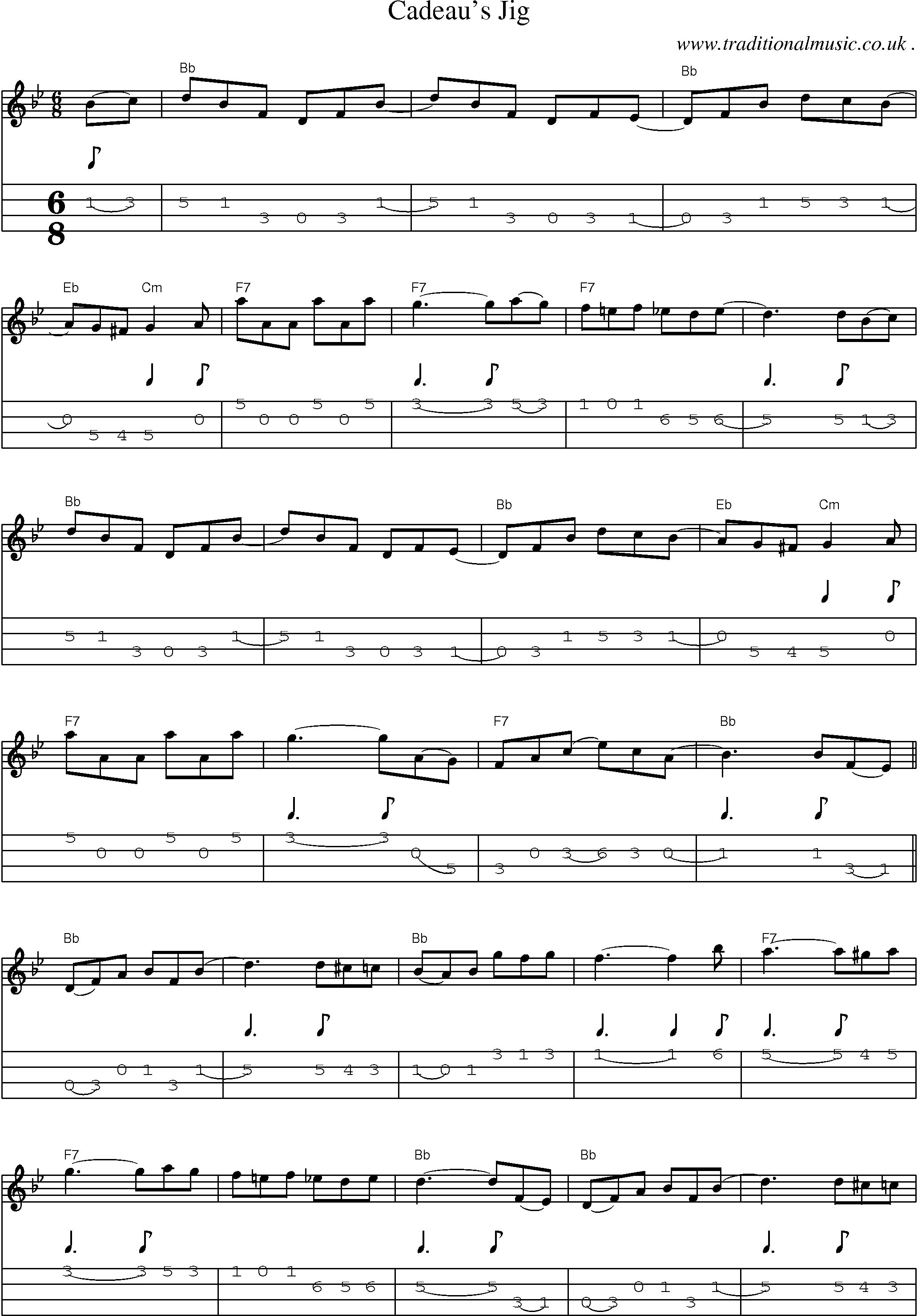 Sheet-Music and Mandolin Tabs for Cadeaus Jig