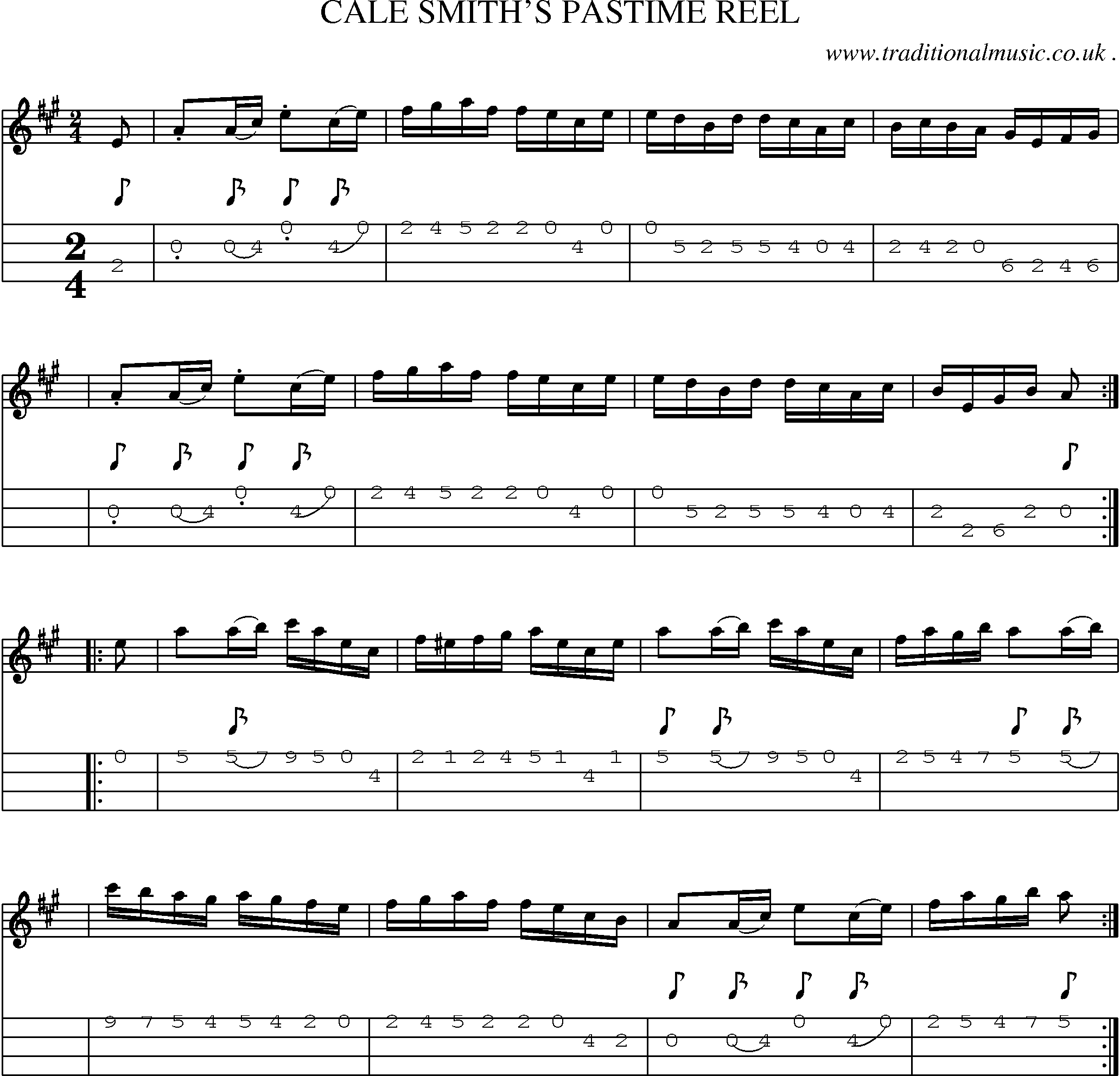 Sheet-Music and Mandolin Tabs for Cale Smiths Pastime Reel