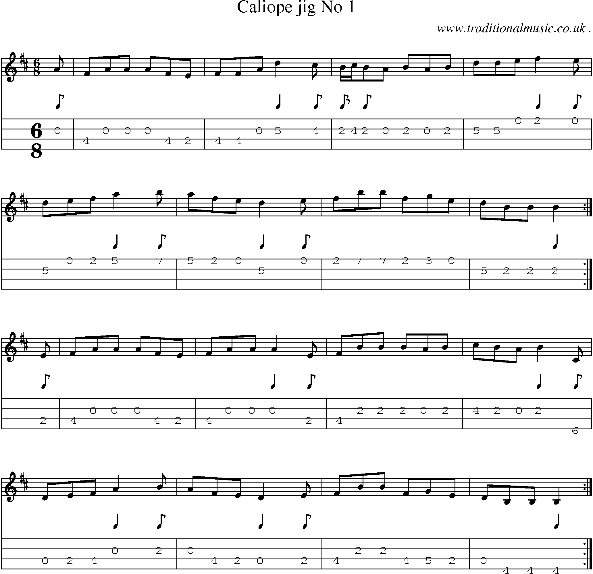 Sheet-Music and Mandolin Tabs for Caliope Jig No 1