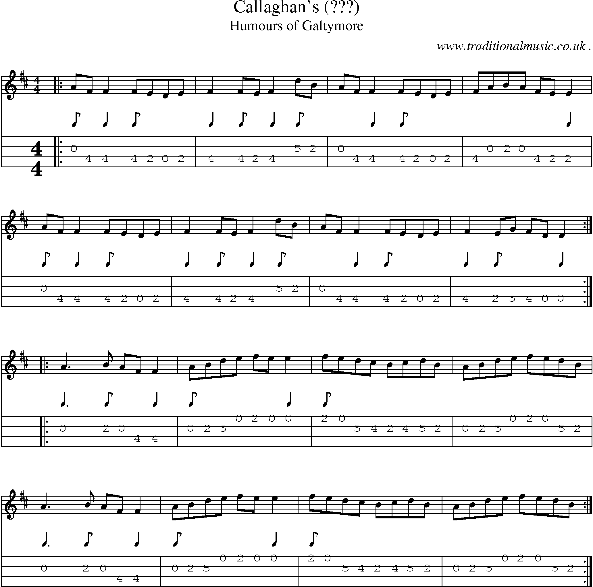 Sheet-Music and Mandolin Tabs for Callaghans 