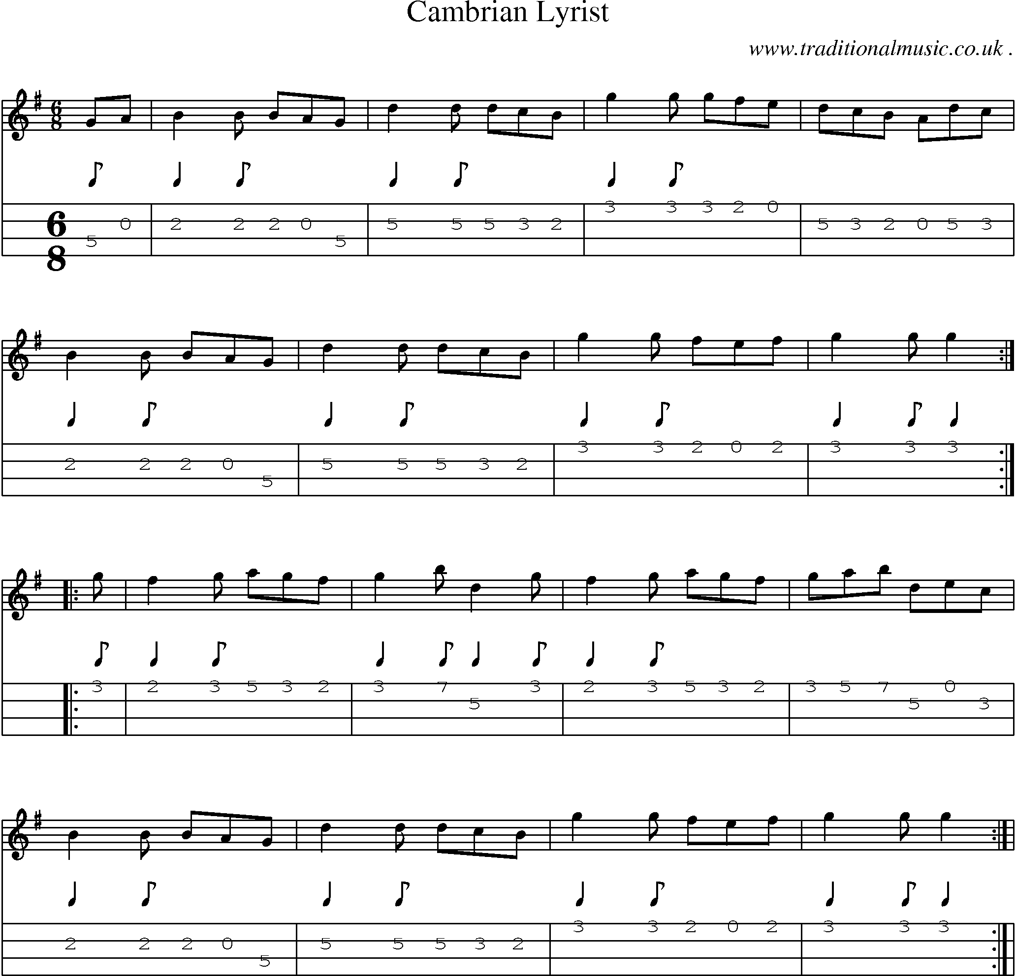 Sheet-Music and Mandolin Tabs for Cambrian Lyrist 