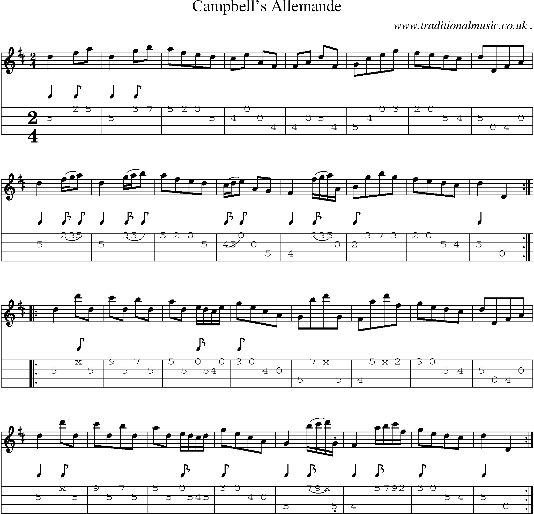 Sheet-Music and Mandolin Tabs for Campbells Allemande