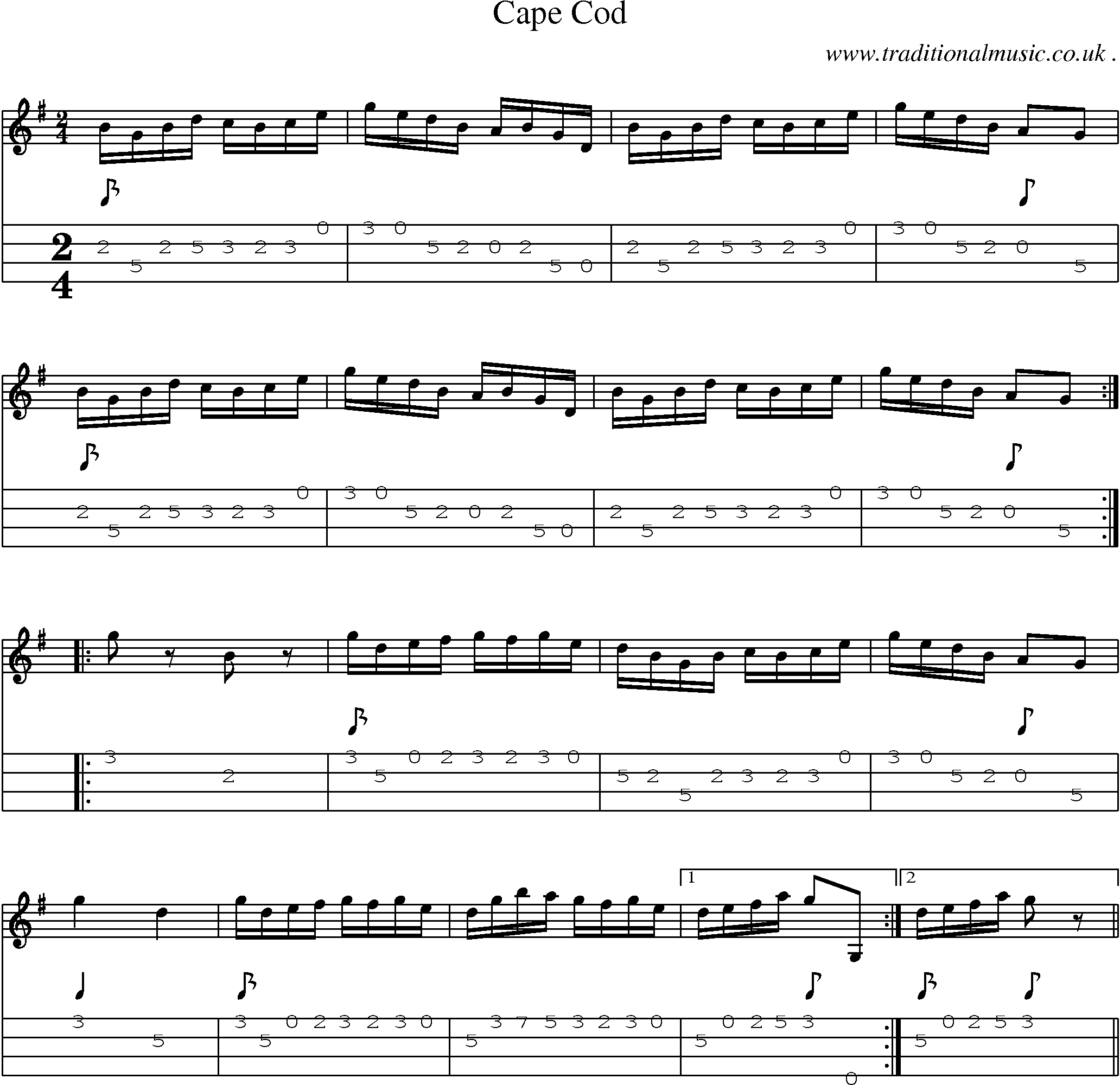 Sheet-Music and Mandolin Tabs for Cape Cod