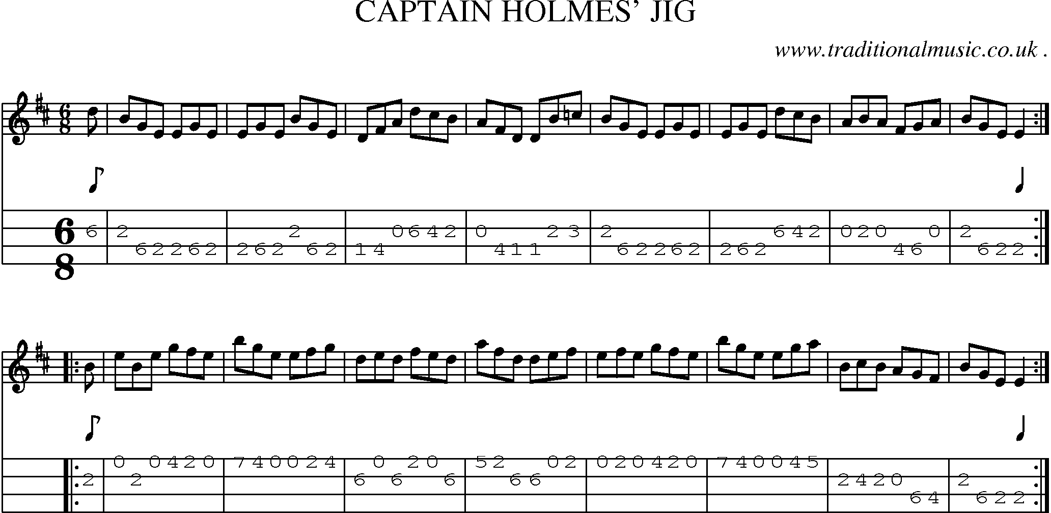 Sheet-Music and Mandolin Tabs for Captain Holmes Jig
