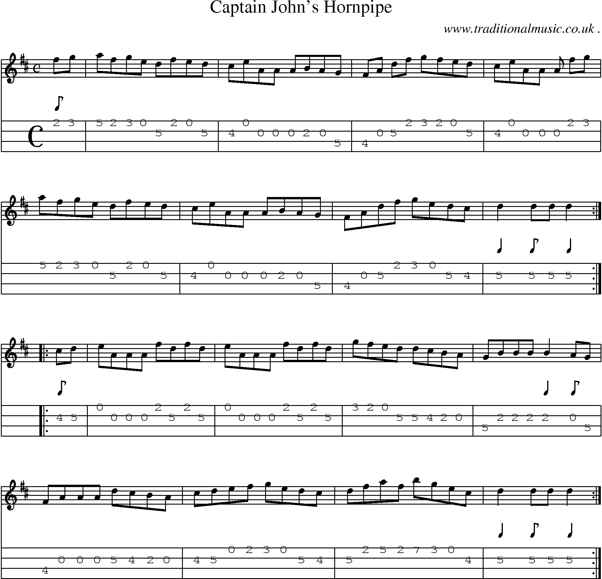 Sheet-Music and Mandolin Tabs for Captain Johns Hornpipe