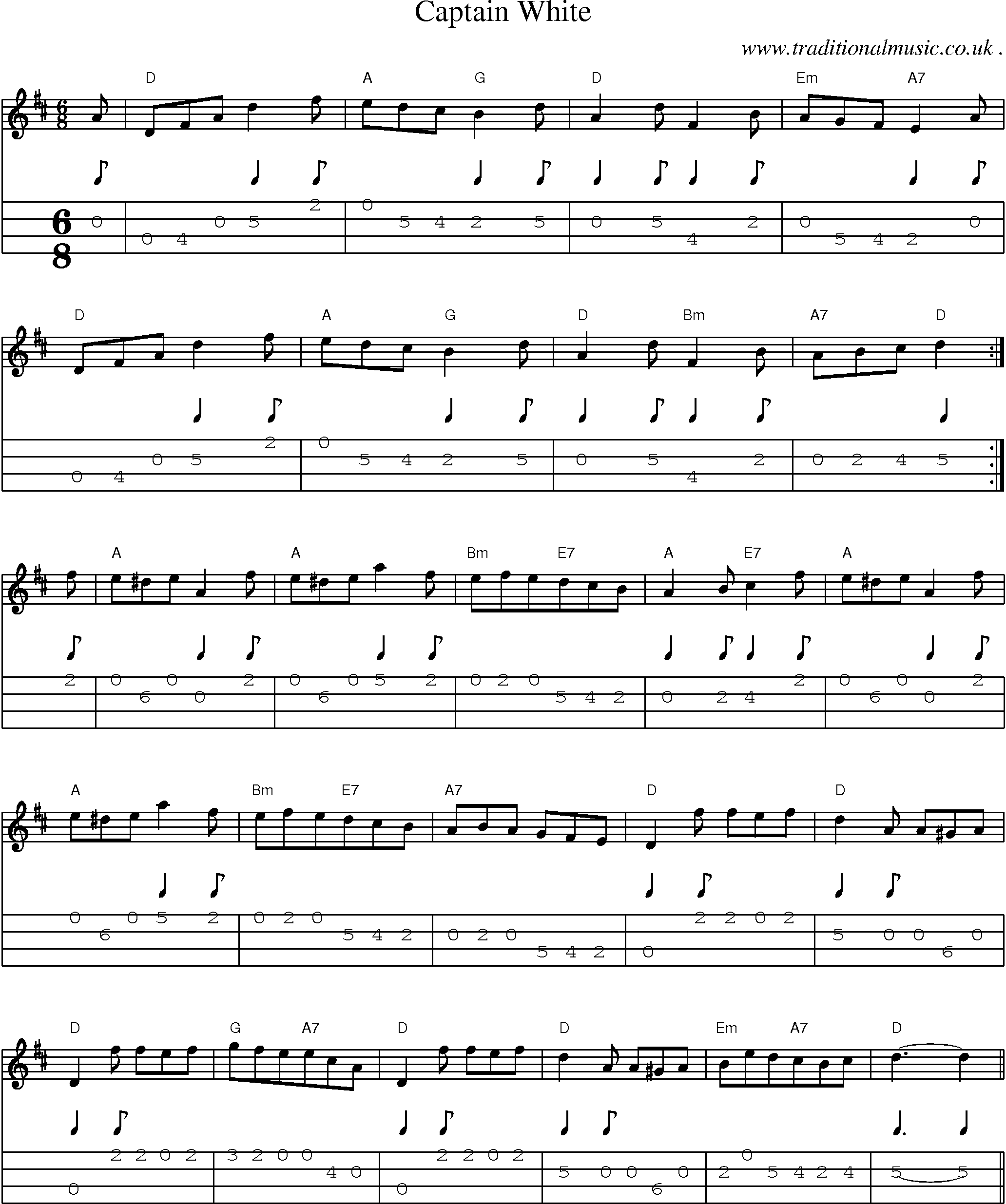 Sheet-Music and Mandolin Tabs for Captain White