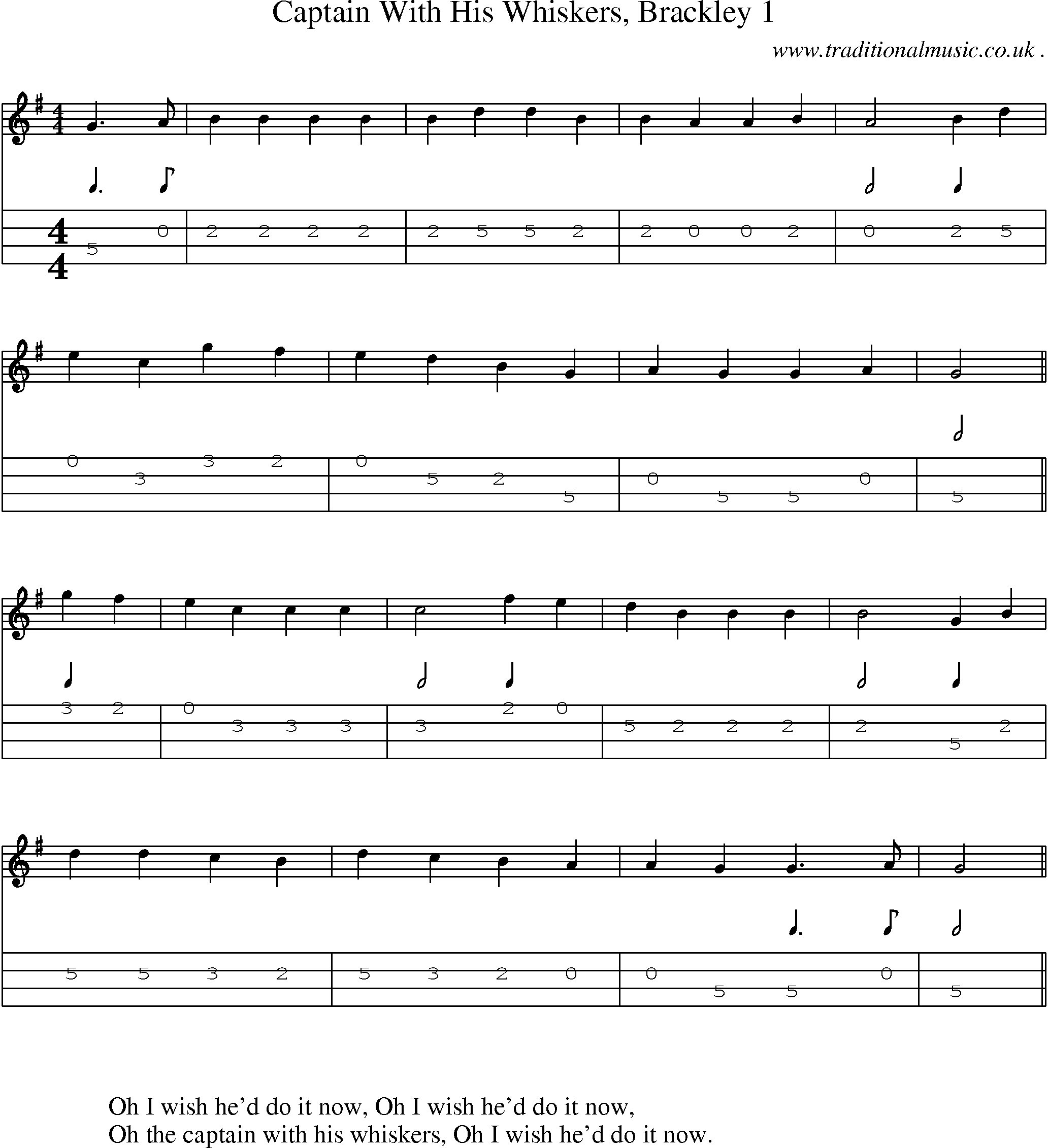 Sheet-Music and Mandolin Tabs for Captain With His Whiskers Brackley 1
