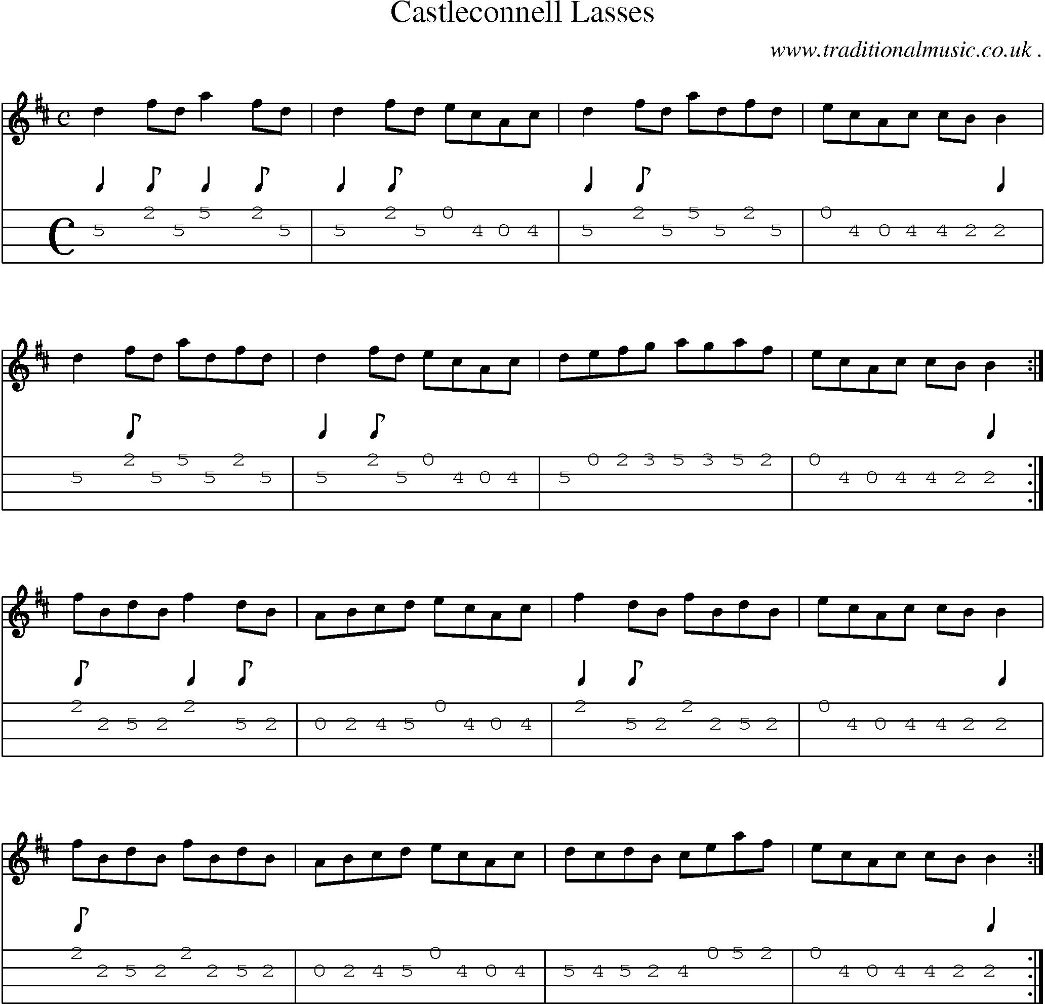 Sheet-Music and Mandolin Tabs for Castleconnell Lasses