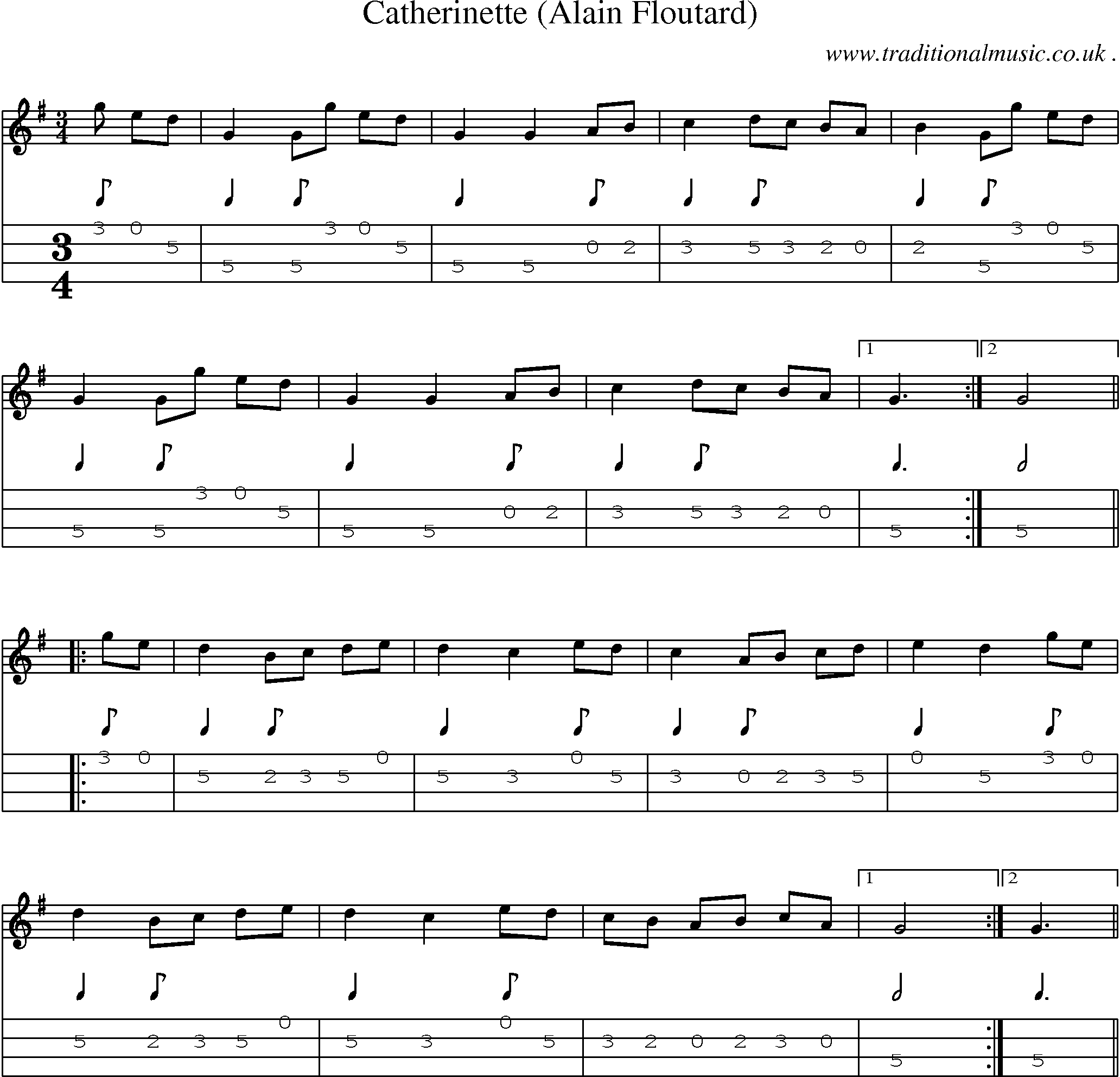 Sheet-Music and Mandolin Tabs for Catherinette (alain Floutard)