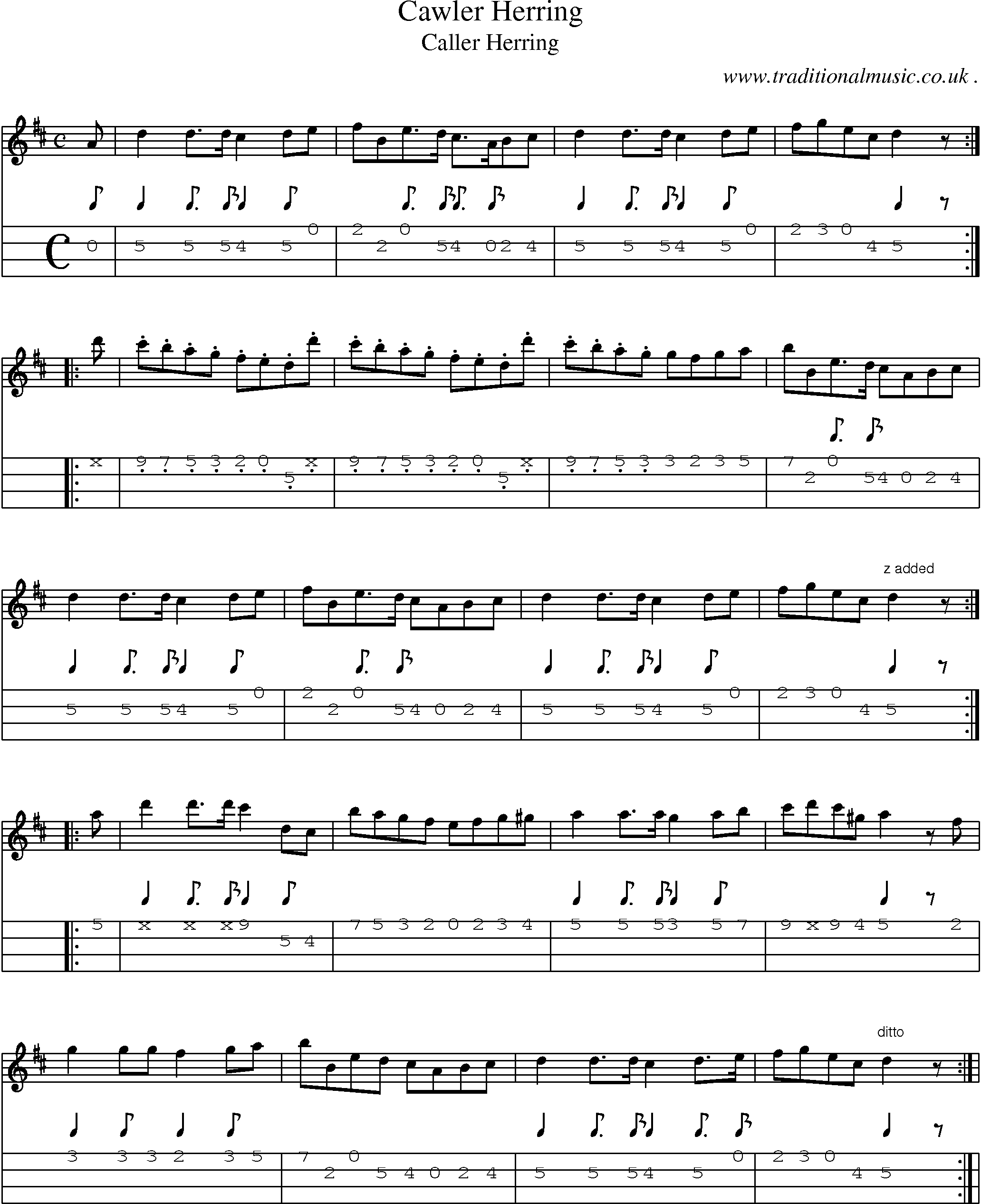 Sheet-Music and Mandolin Tabs for Cawler Herring
