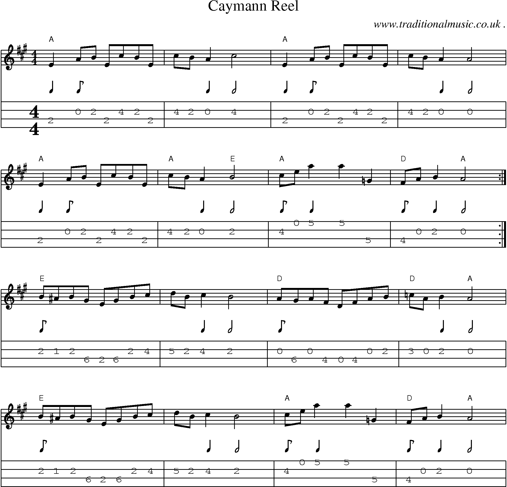 Sheet-Music and Mandolin Tabs for Caymann Reel