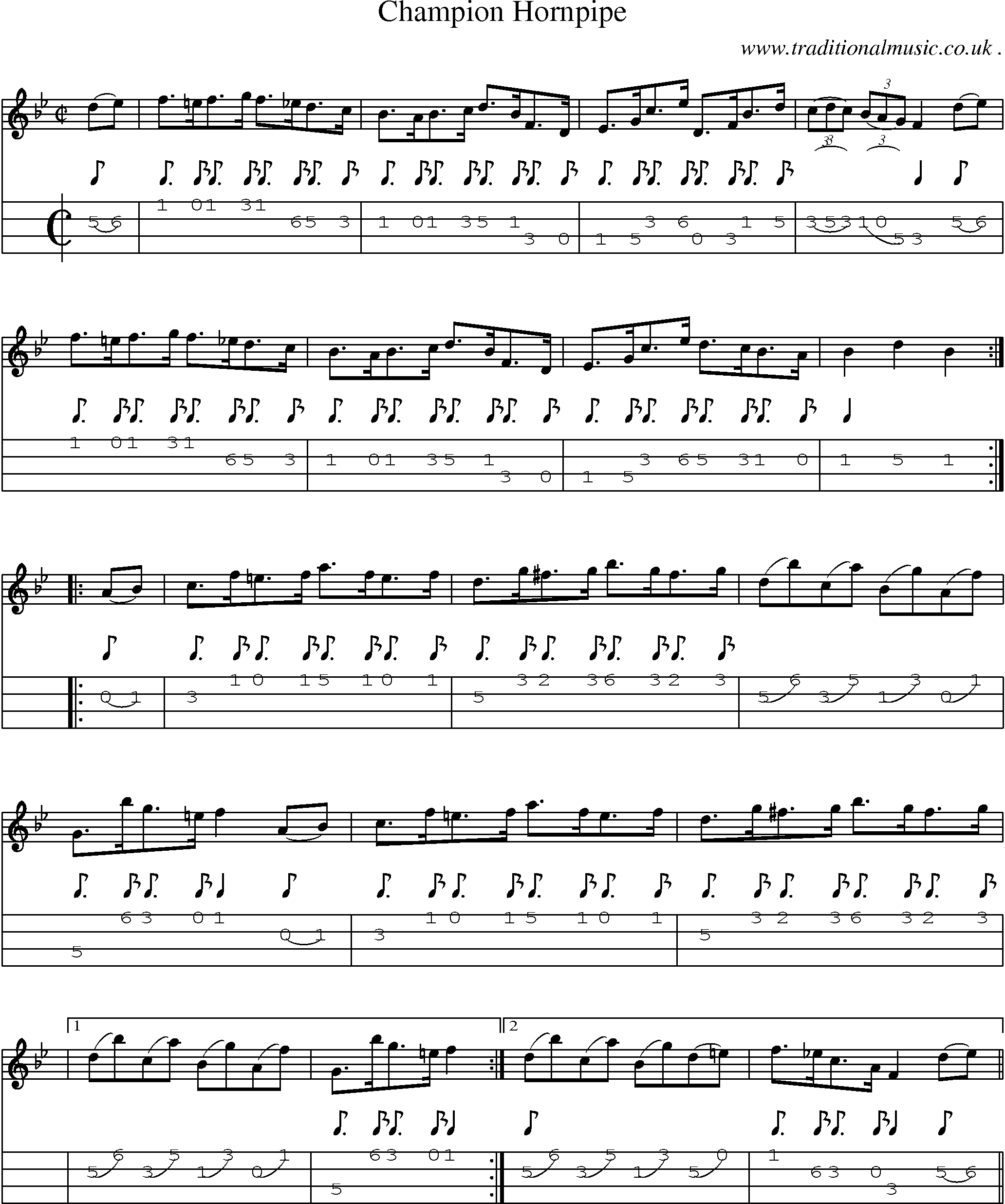 Sheet-Music and Mandolin Tabs for Champion Hornpipe