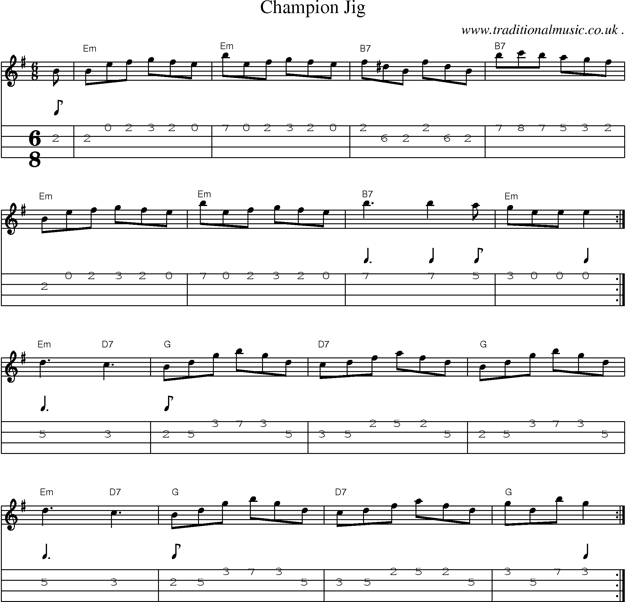 Sheet-Music and Mandolin Tabs for Champion Jig