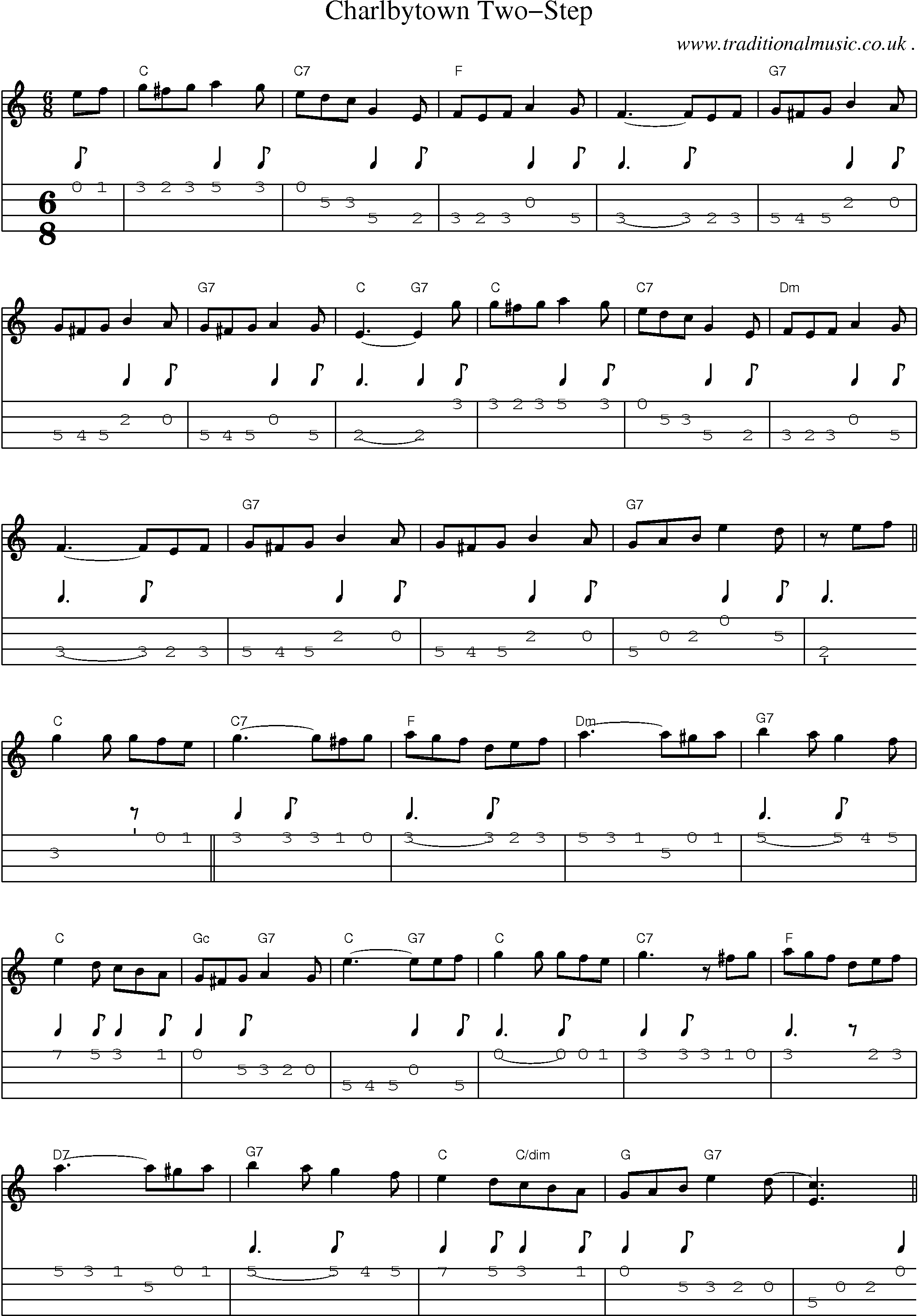 Sheet-Music and Mandolin Tabs for Charlbytown Two-step