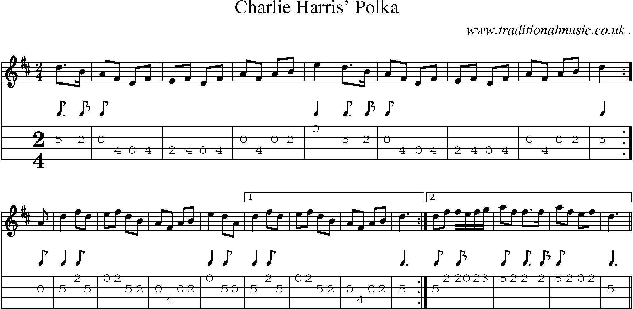 Sheet-Music and Mandolin Tabs for Charlie Harris Polka