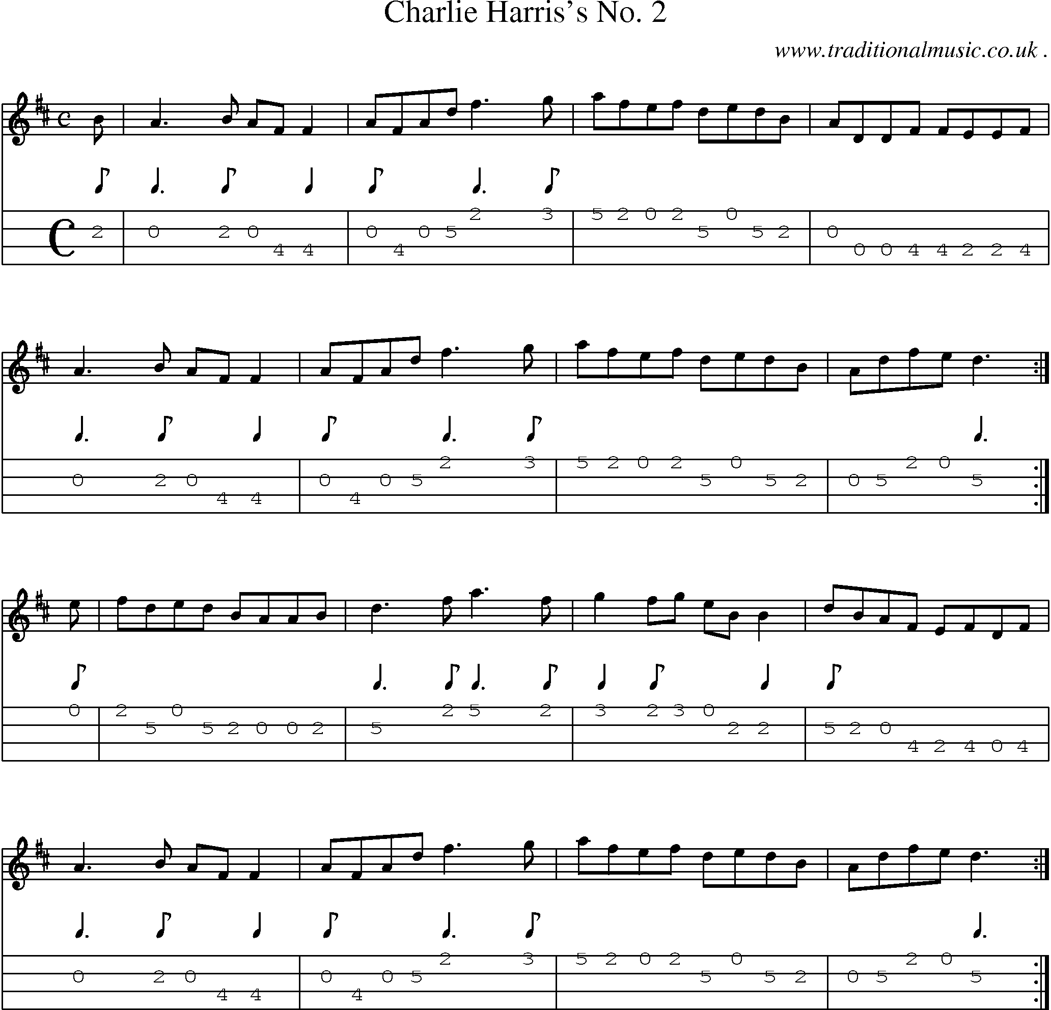 Sheet-Music and Mandolin Tabs for Charlie Harriss No 2