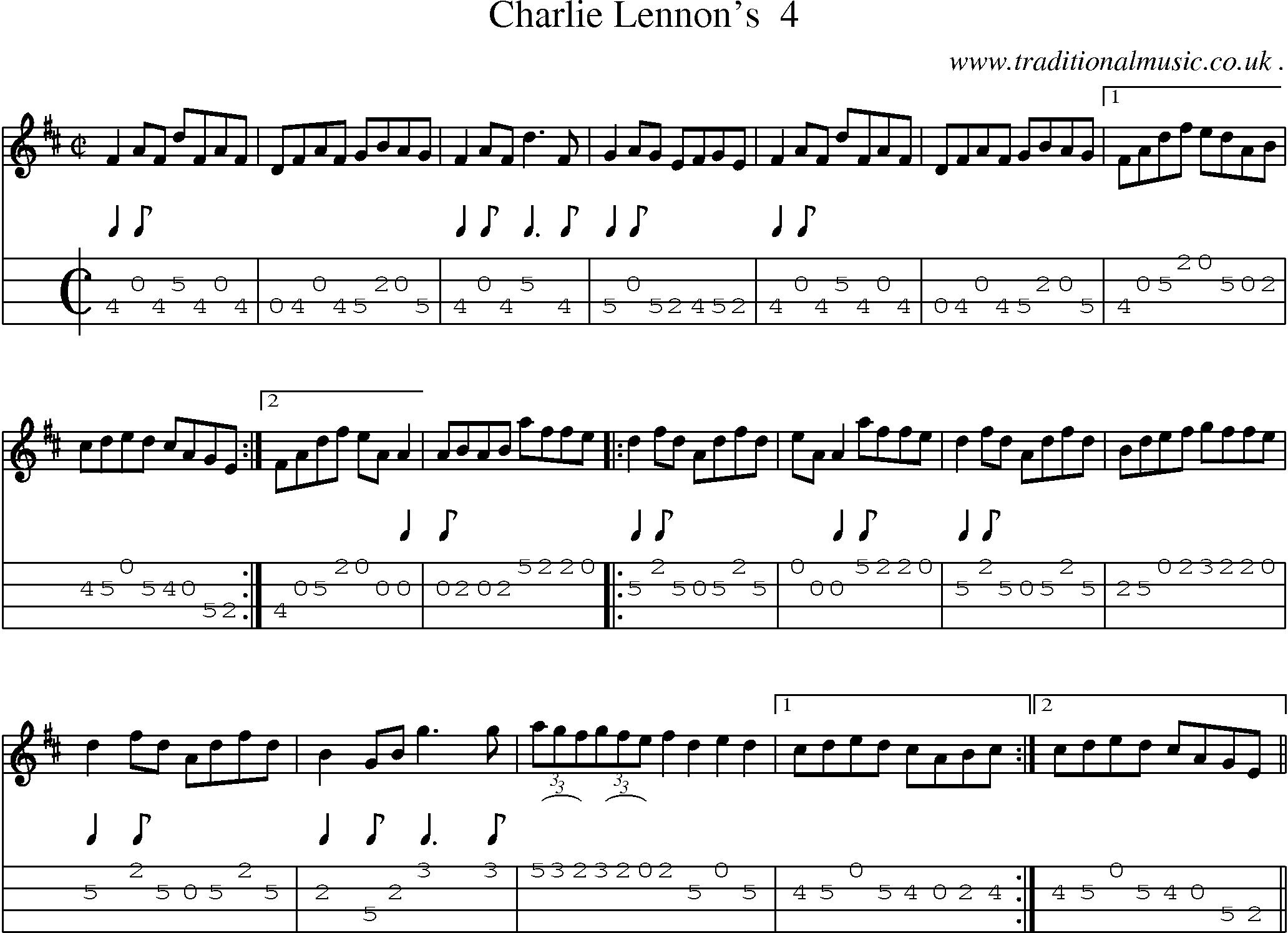 Sheet-Music and Mandolin Tabs for Charlie Lennons 4