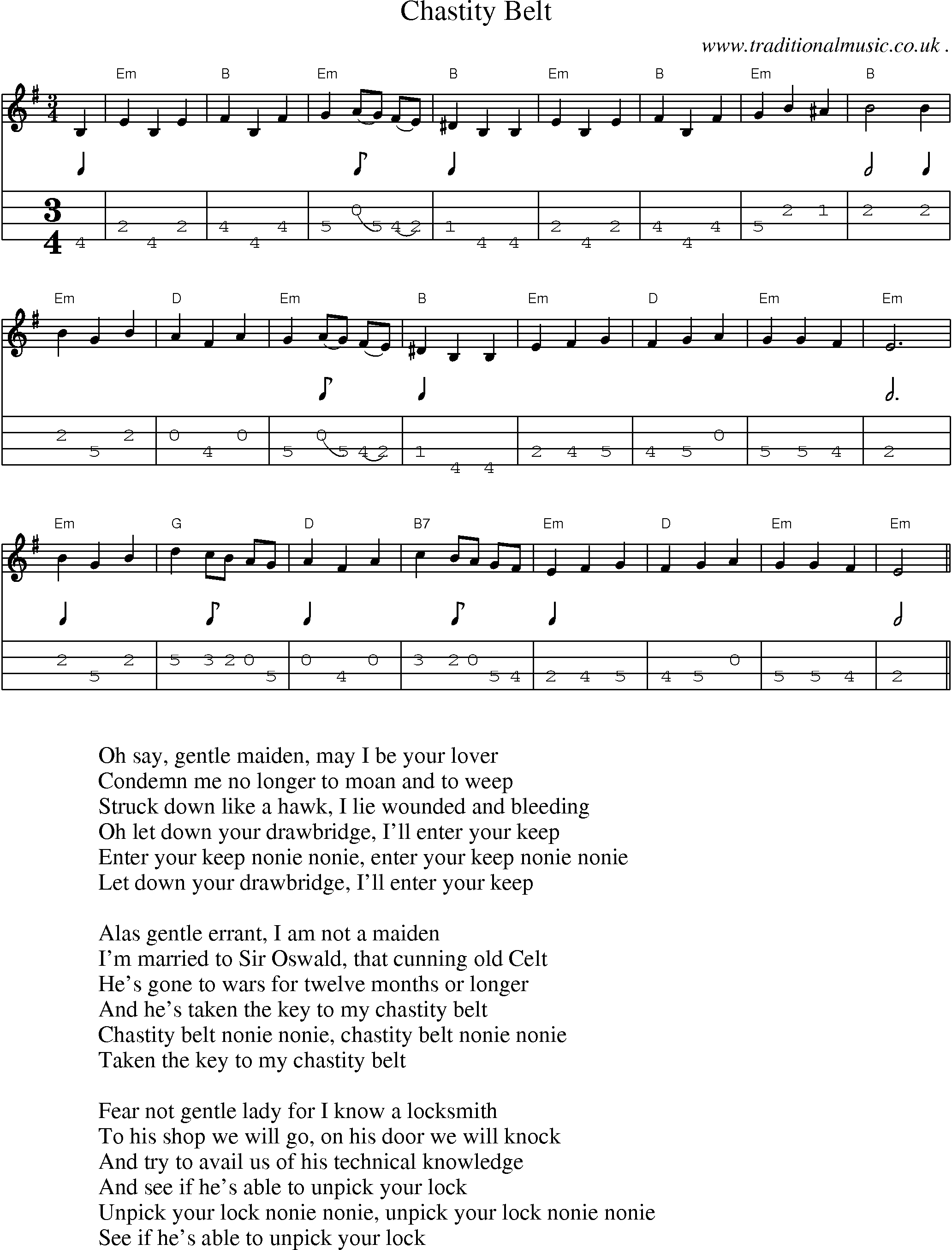 Sheet-Music and Mandolin Tabs for Chastity Belt