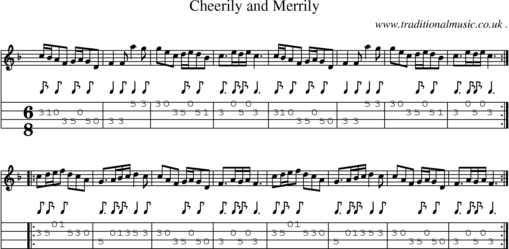 Sheet-Music and Mandolin Tabs for Cheerily And Merrily