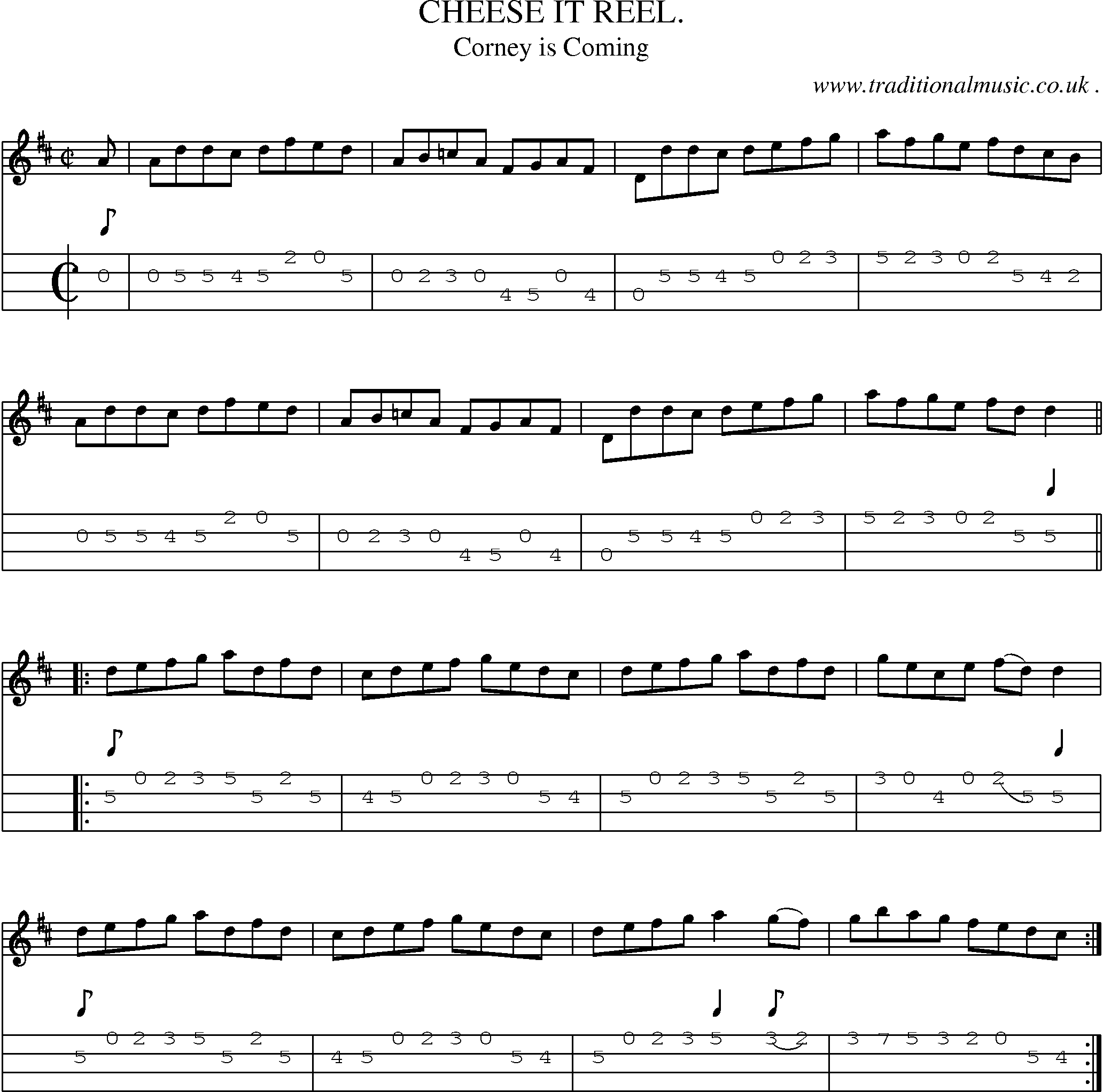 Sheet-Music and Mandolin Tabs for Cheese It Reel