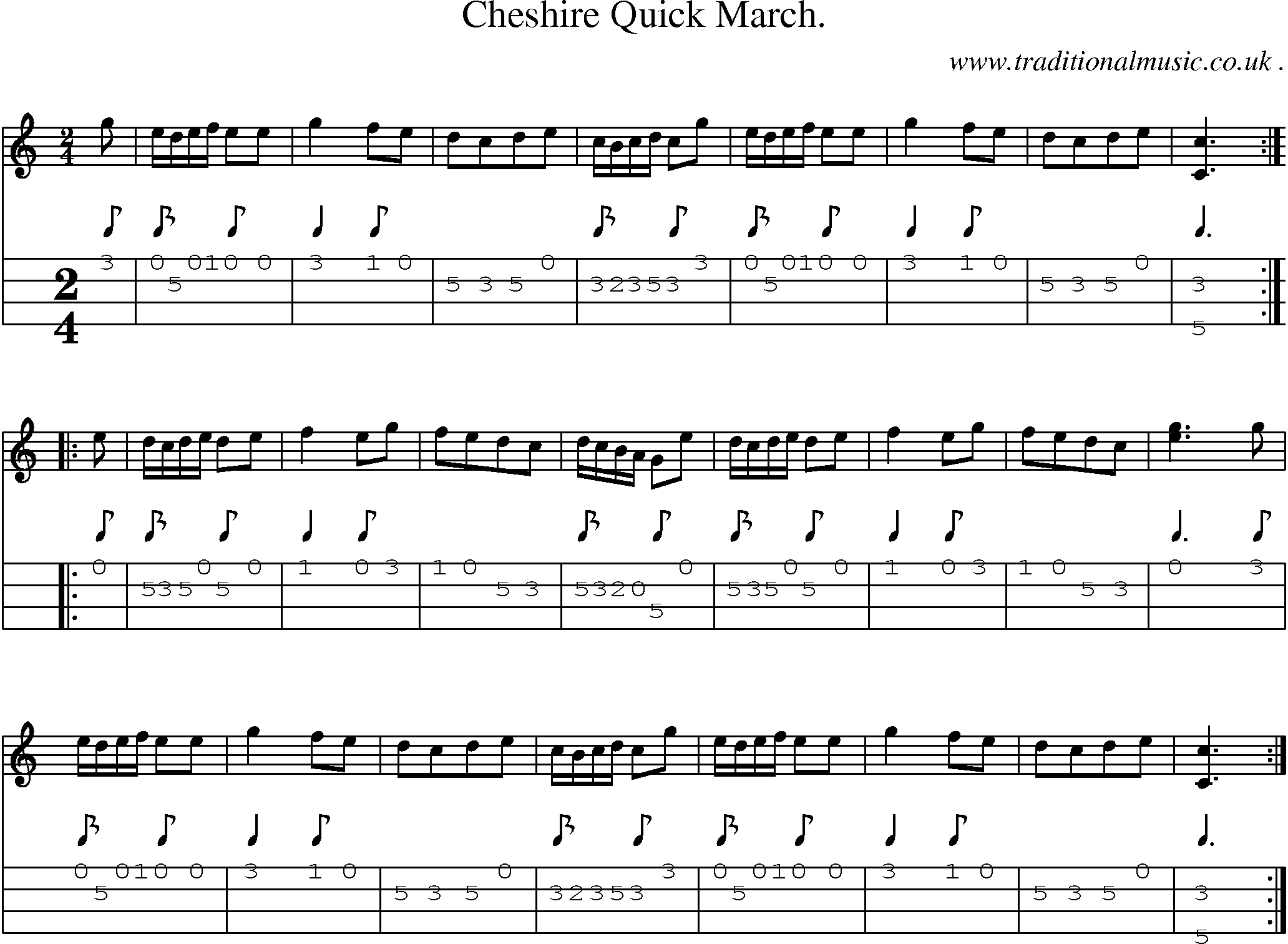 Sheet-Music and Mandolin Tabs for Cheshire Quick March