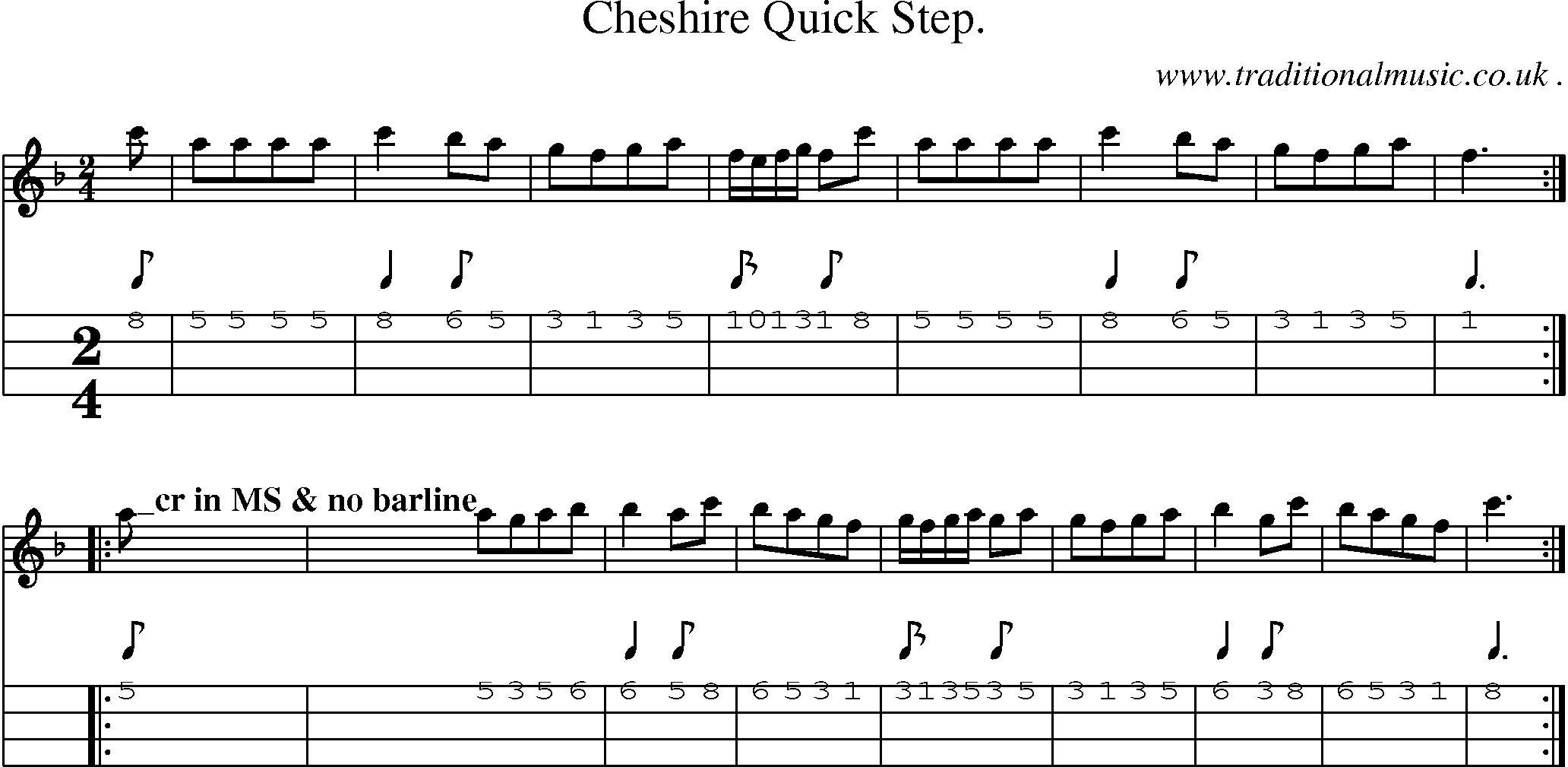 Sheet-Music and Mandolin Tabs for Cheshire Quick Step