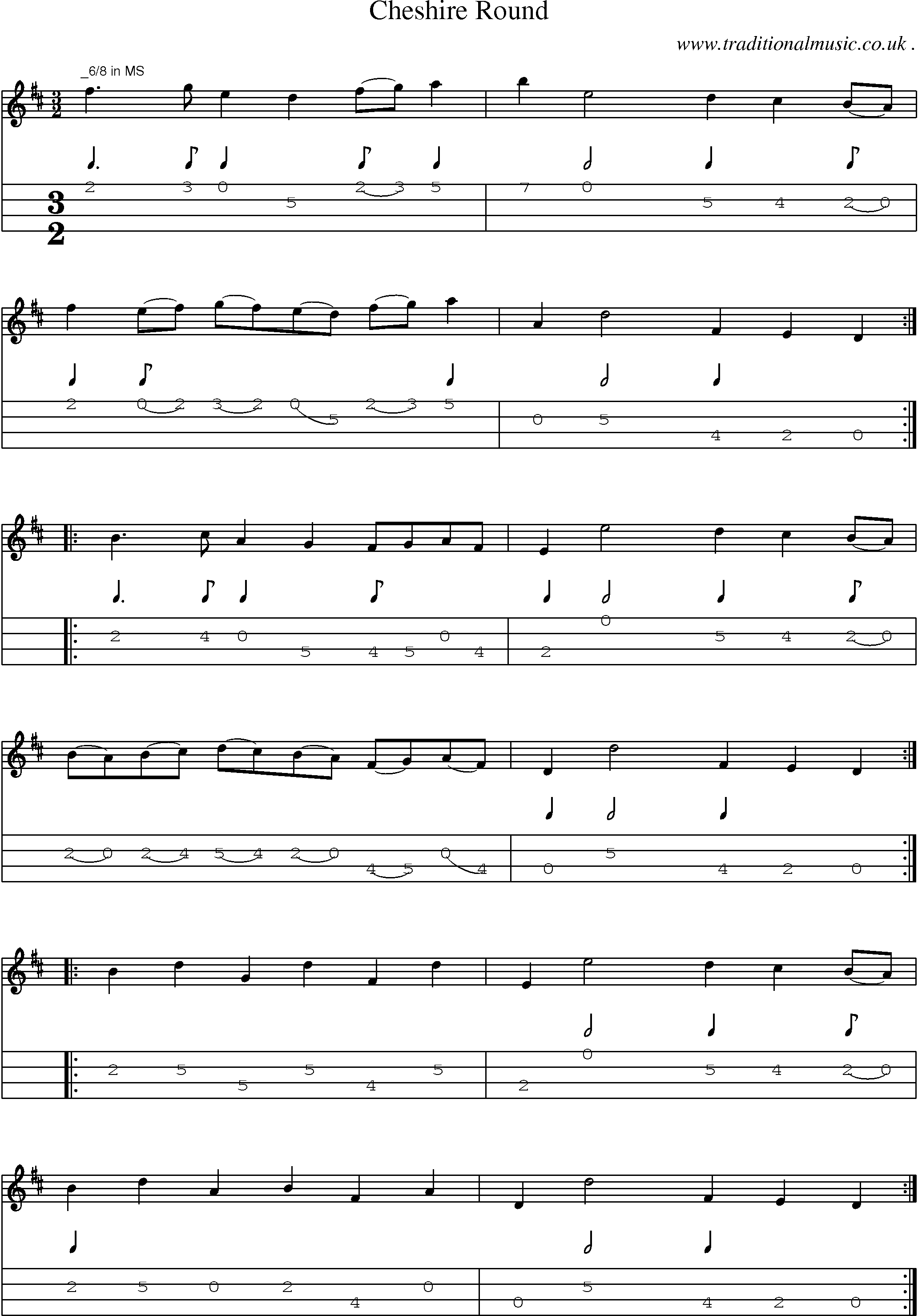 Sheet-Music and Mandolin Tabs for Cheshire Round