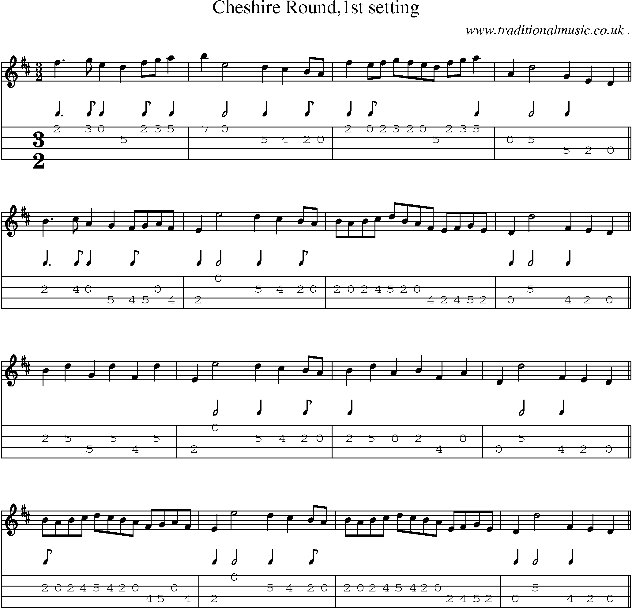 Sheet-Music and Mandolin Tabs for Cheshire Round1st Setting