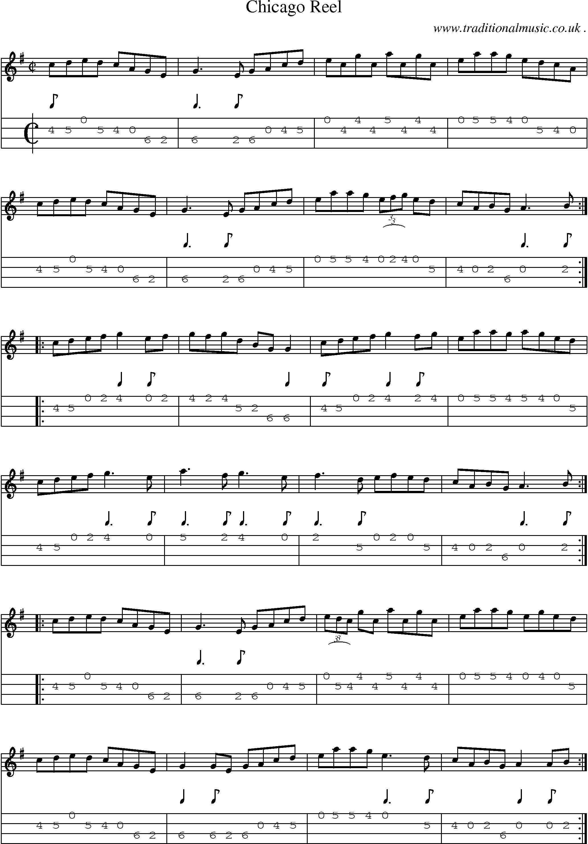 Sheet-Music and Mandolin Tabs for Chicago Reel