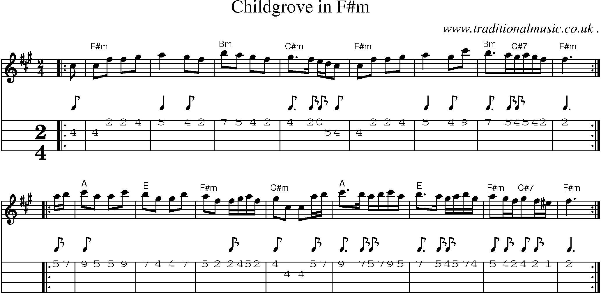 Sheet-Music and Mandolin Tabs for Childgrove In Fm