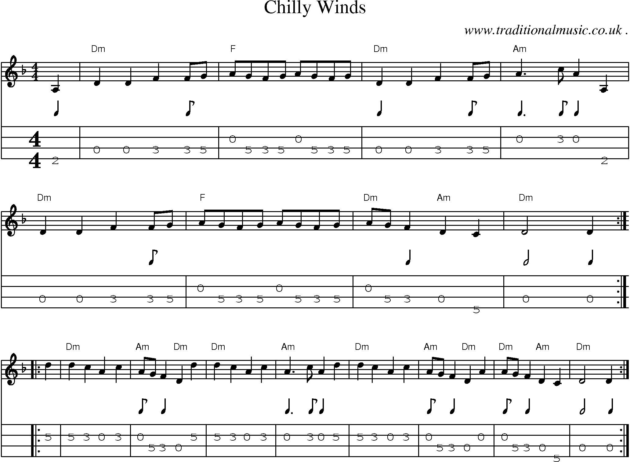 Sheet-Music and Mandolin Tabs for Chilly Winds