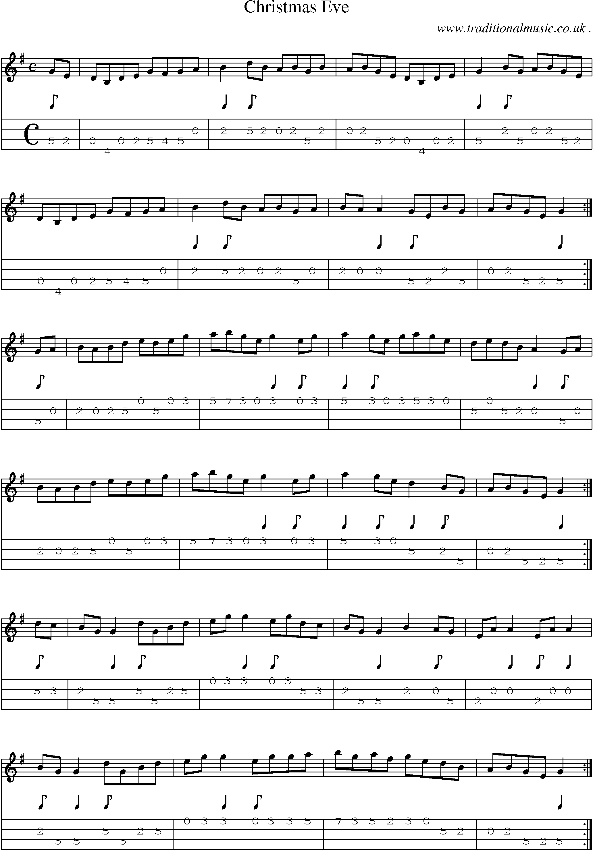 Sheet-Music and Mandolin Tabs for Christmas Eve