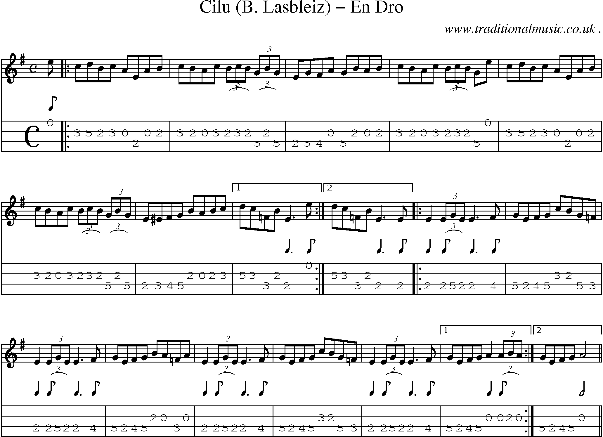 Sheet-Music and Mandolin Tabs for Cilu (b Lasbleiz) En Dro