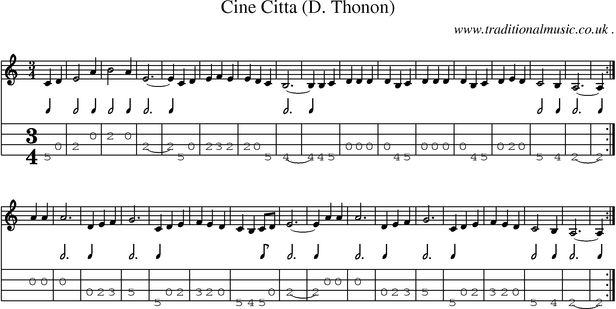 Sheet-Music and Mandolin Tabs for Cine Citta (d Thonon)