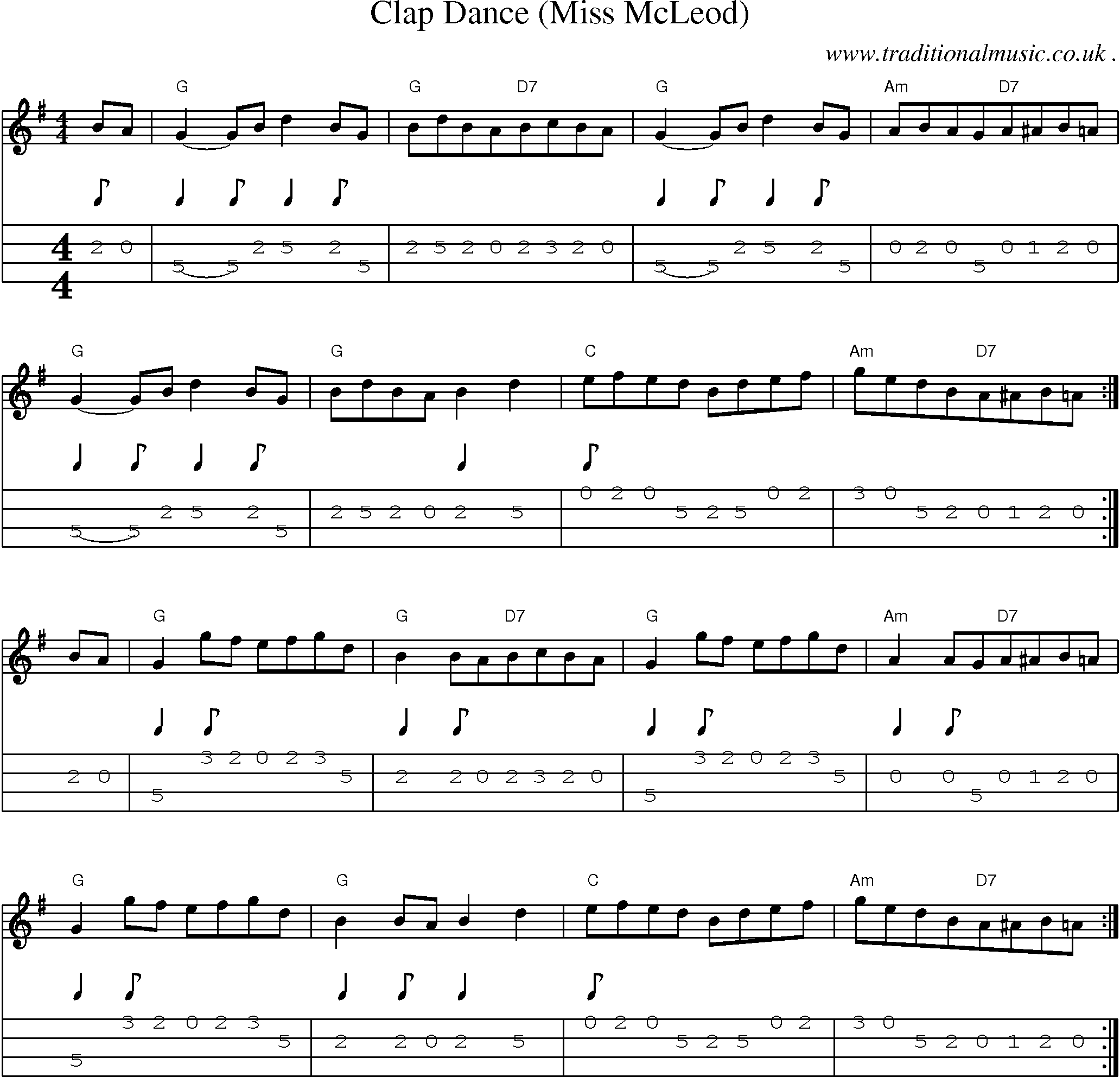 Sheet-Music and Mandolin Tabs for Clap Dance (miss Mcleod)