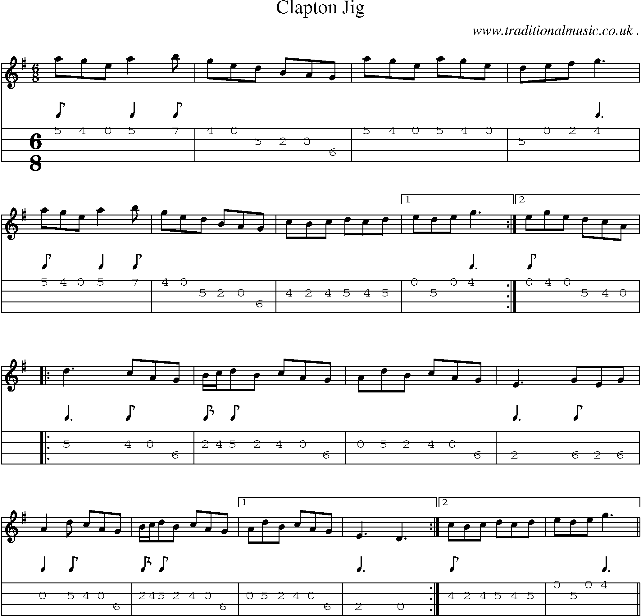 Sheet-Music and Mandolin Tabs for Clapton Jig