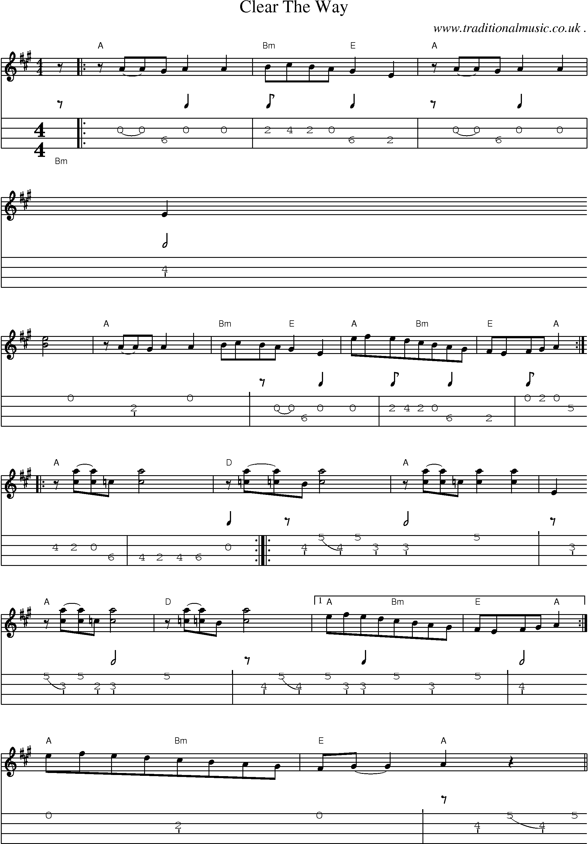 Sheet-Music and Mandolin Tabs for Clear The Way