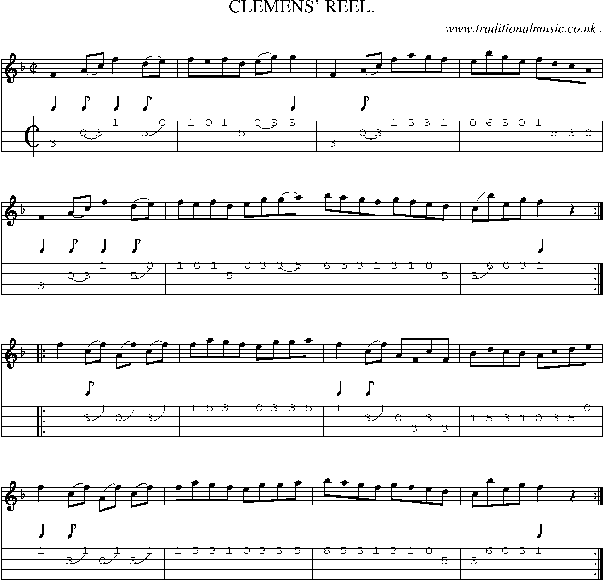 Sheet-Music and Mandolin Tabs for Clemens Reel